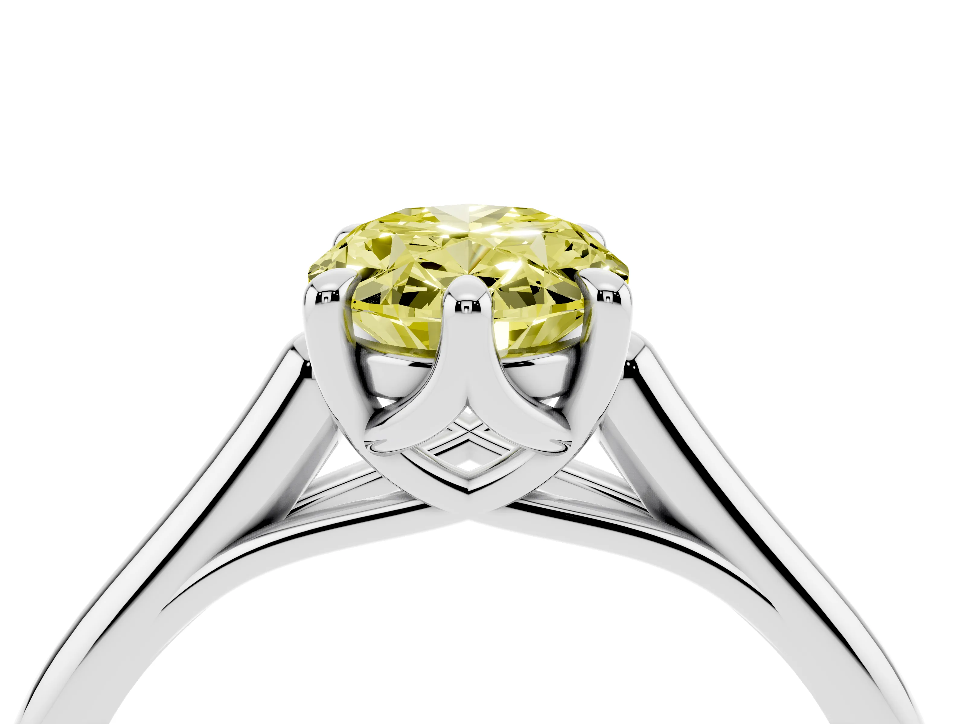 Fancy Yellow Oval Cut Diamond Solitaire Engagement Ring Set in Platinum with Prong Setting and Plain Classic Band