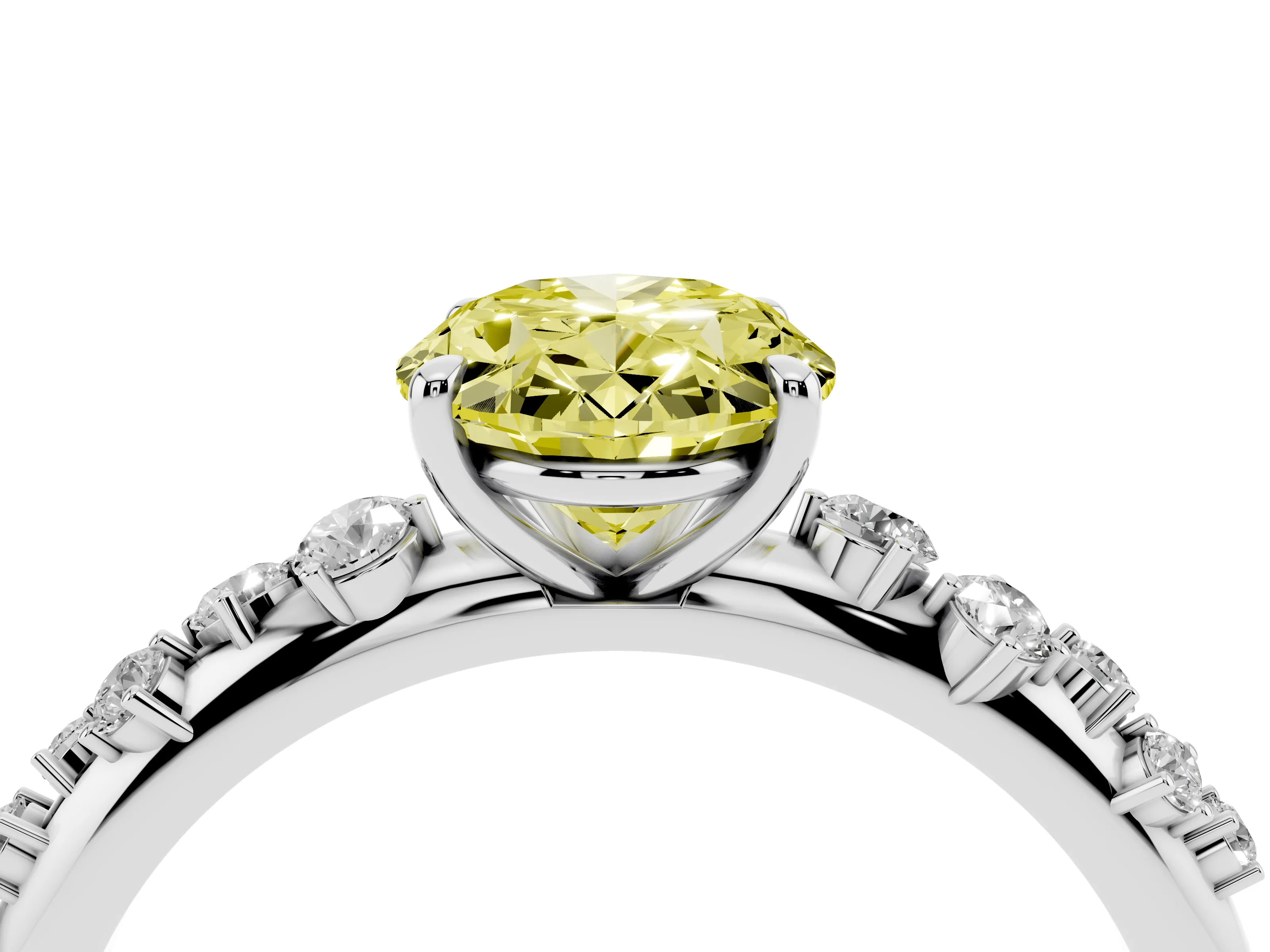 Fancy Yellow Oval Cut Diamond Cluster Solitaire Ring Set in Platinum with Prong Setting