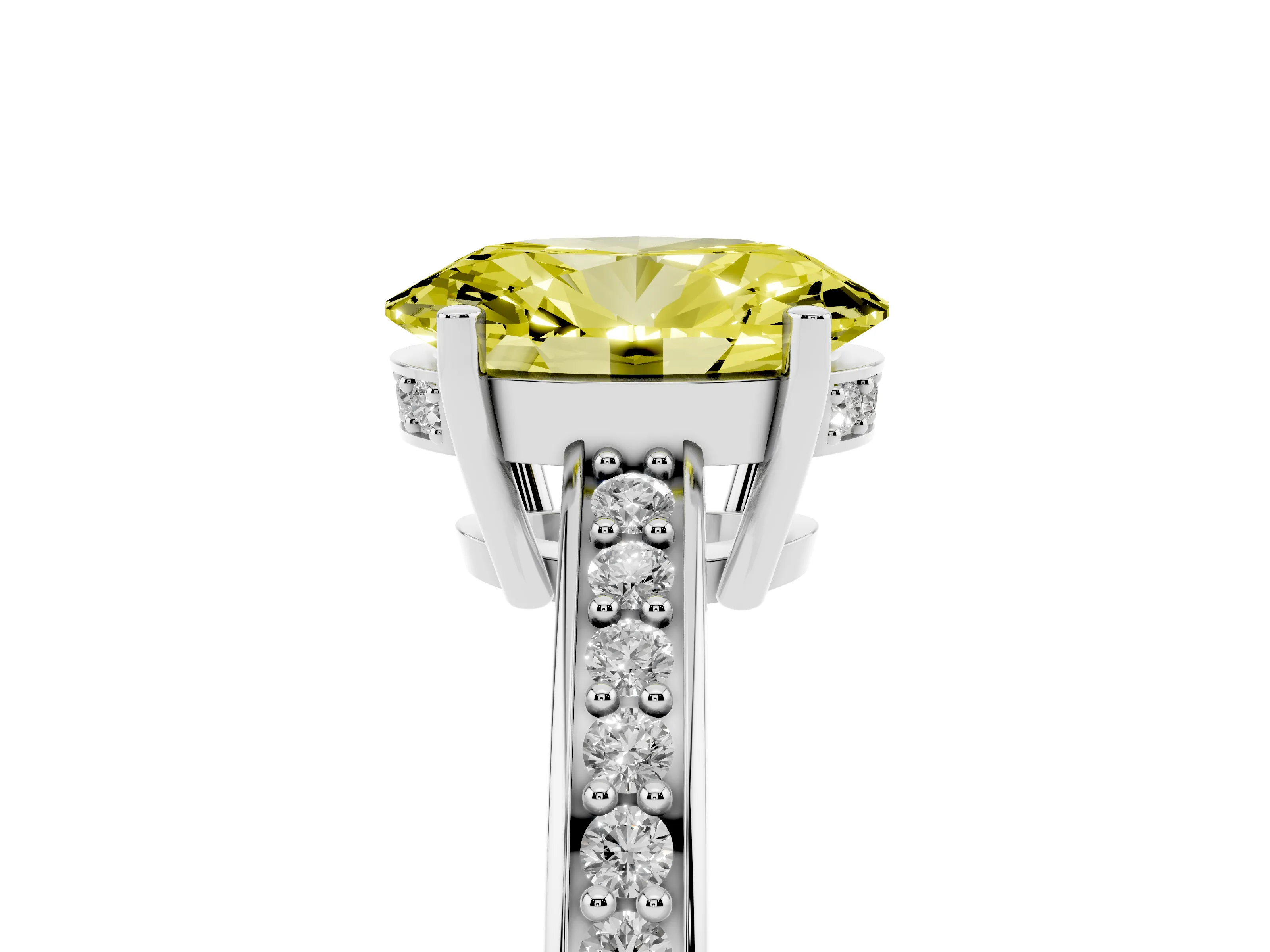 Fancy Yellow Oval Cut Diamond Pavé Band Prong Set Solitaire Ring Set in Silver