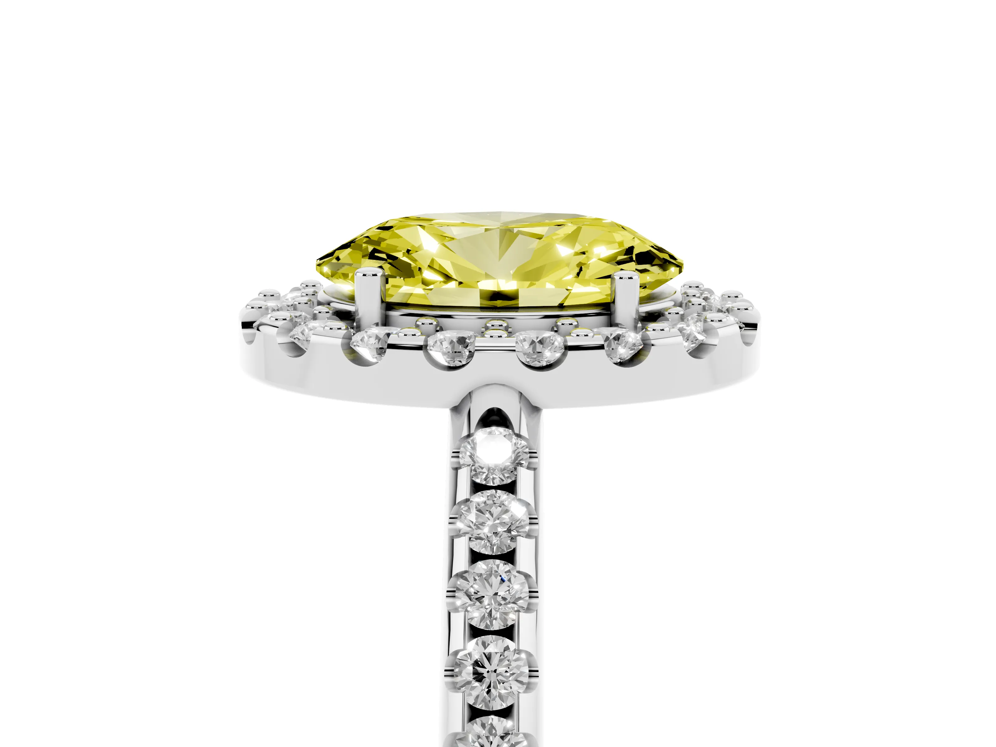 Fancy Yellow Oval Cut Diamond Pavé Halo Ring Set in Silver with Prong Setting