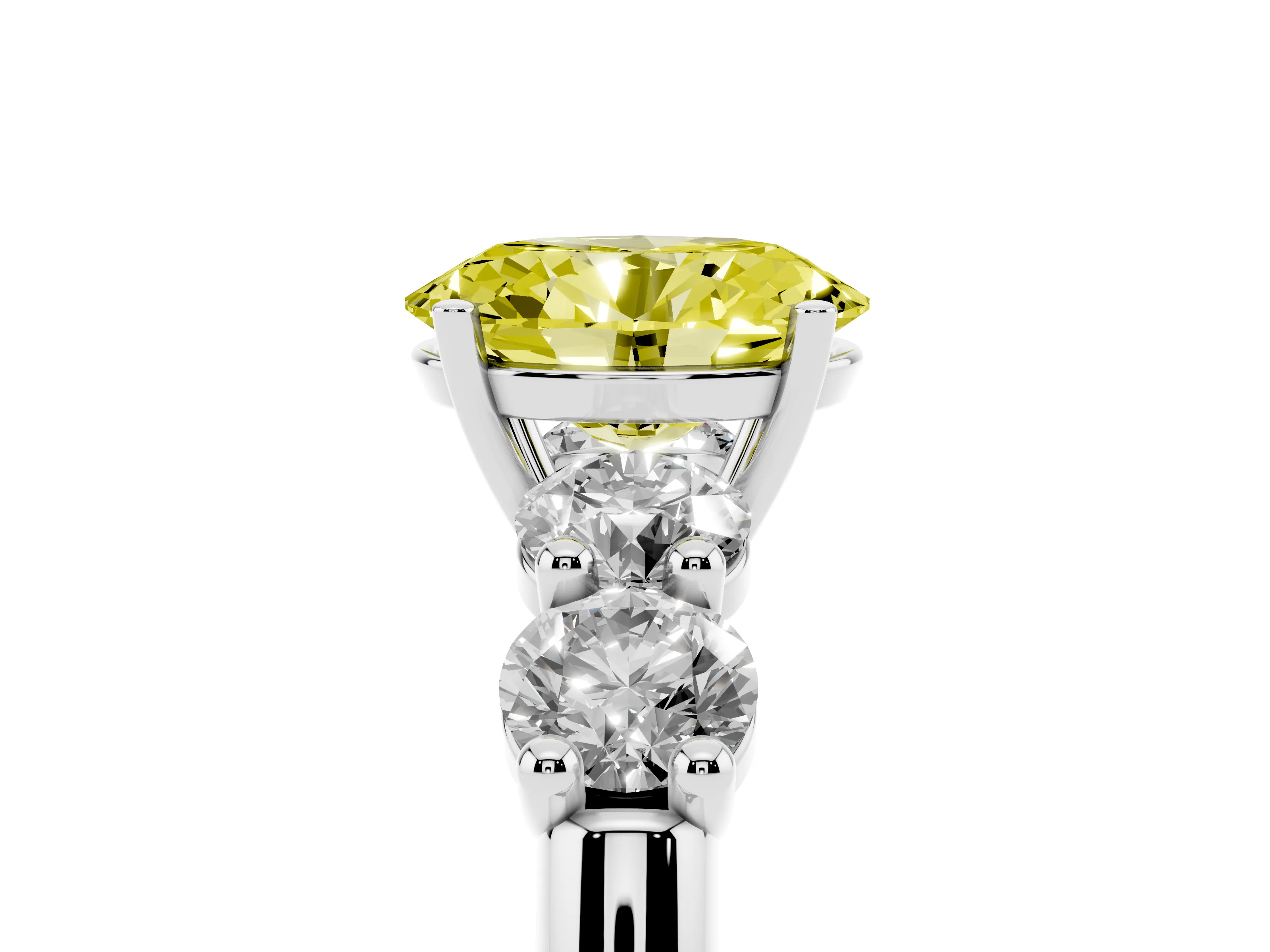 Fancy Yellow Oval Cut Diamond Five-Stone Prong Set Ring Set in Silver with Classic Band