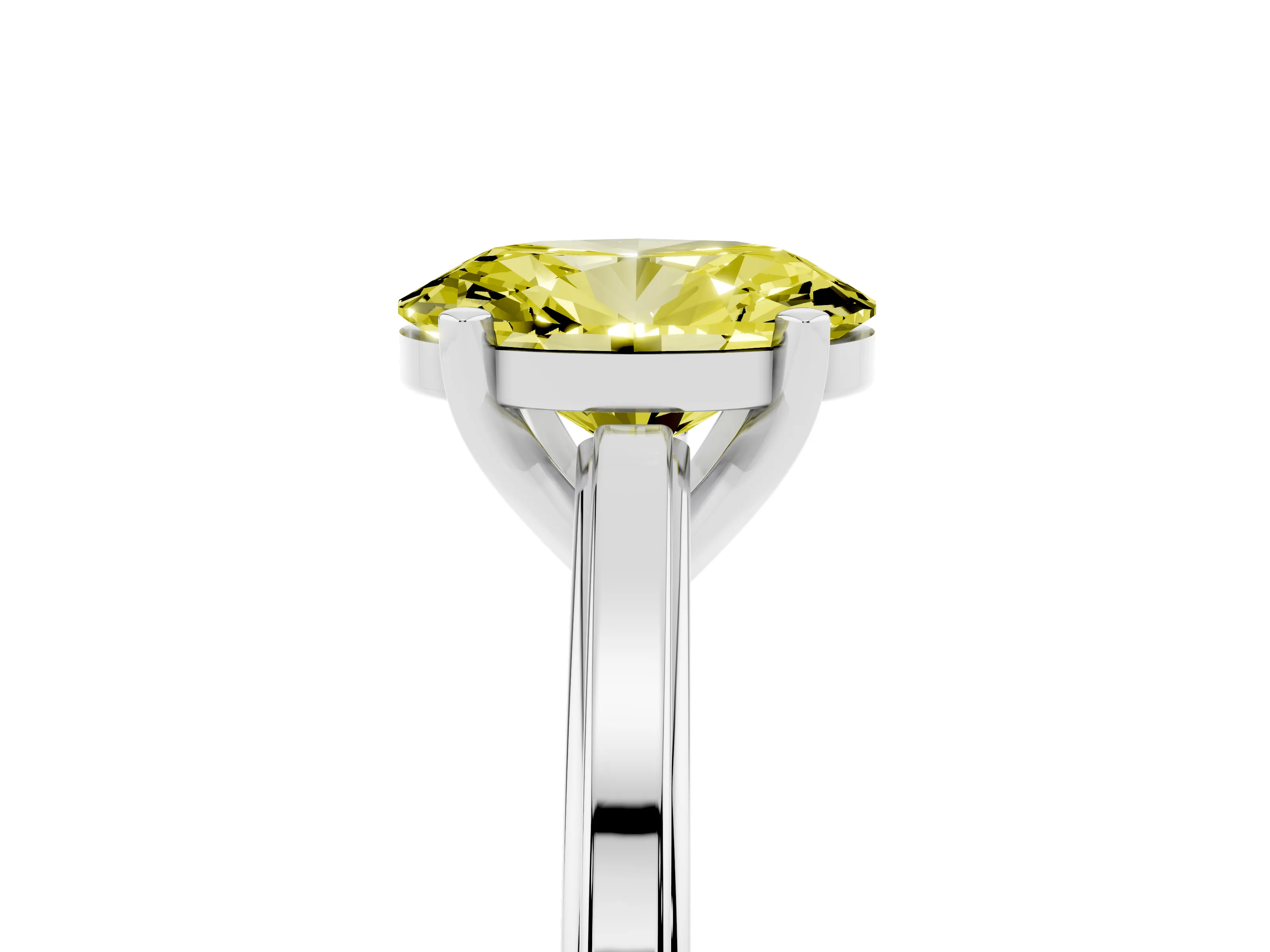 Fancy Yellow Oval Cut Diamond Solitaire Ring Set in Platinum with Prong Setting and Classic Band