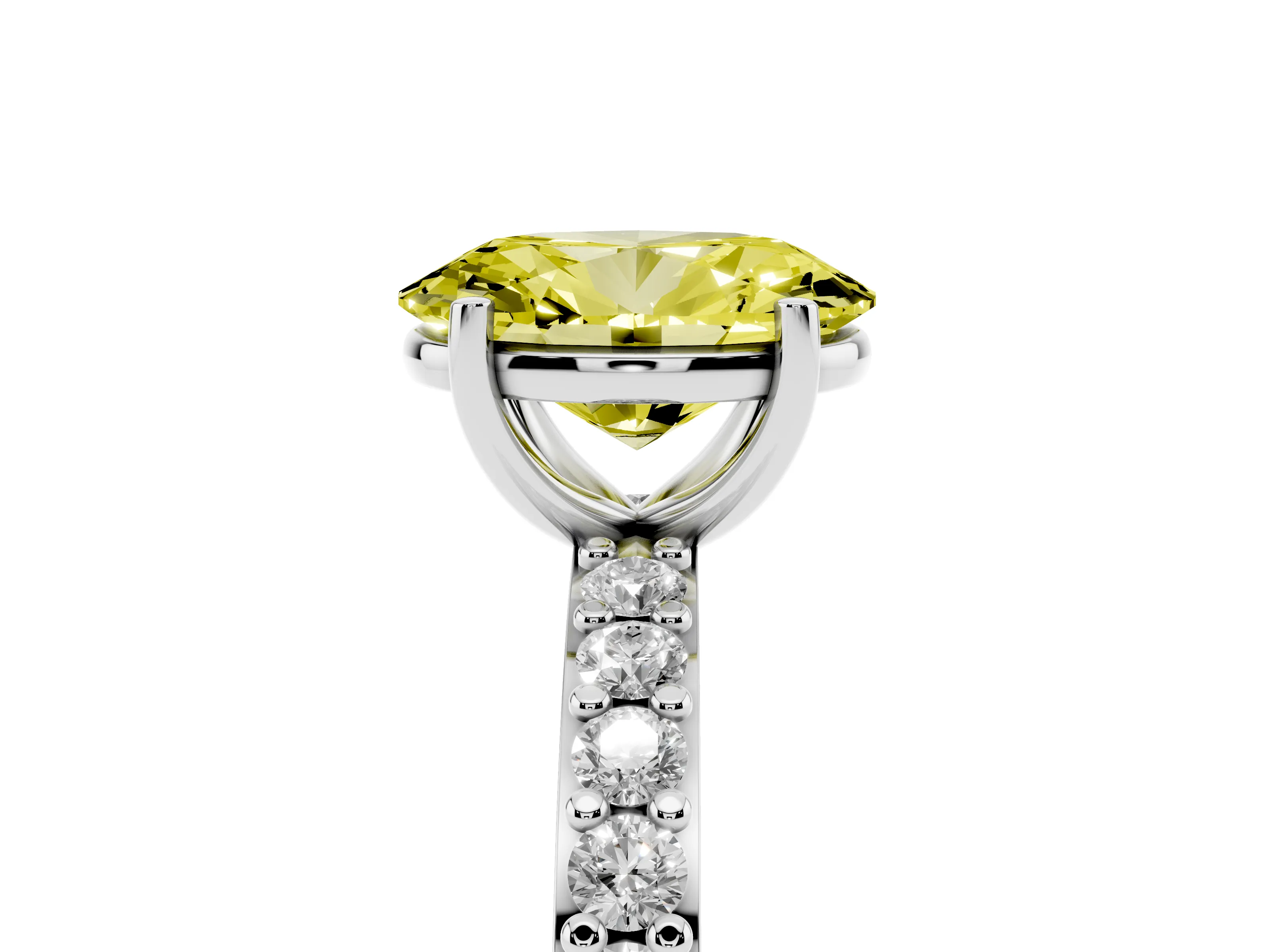 Fancy Yellow Oval Cut Diamond Solitaire Set in Platinum with Round Pavé Band and Prong Setting