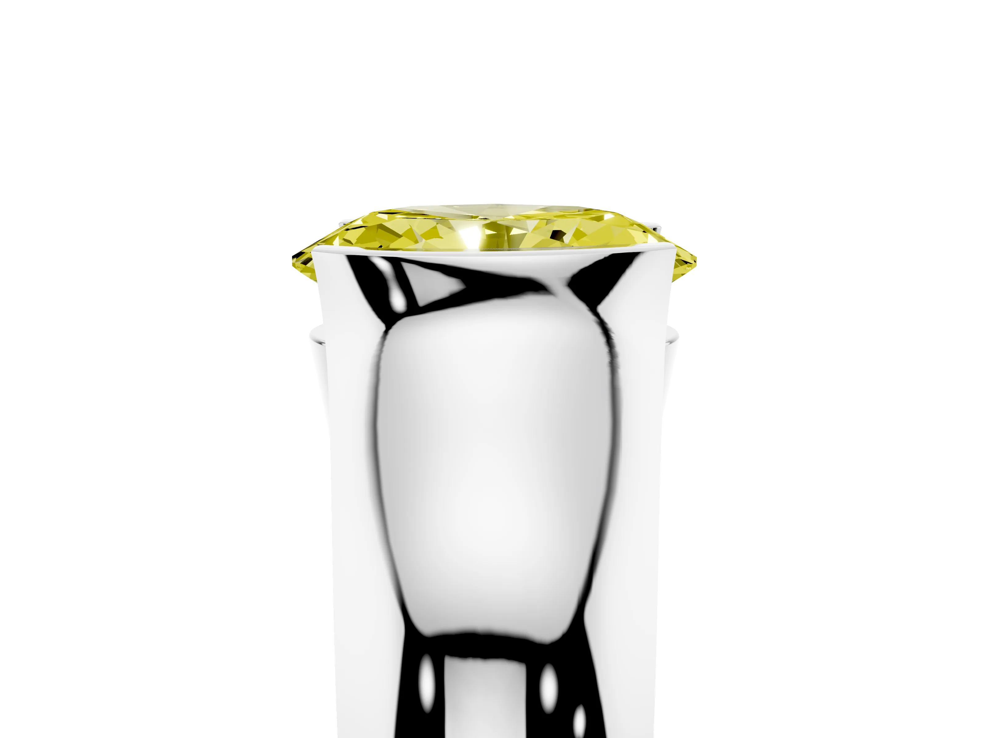Fancy Yellow Oval Cut Diamond Bezel Solitaire Ring Set in White gold with Wide Band