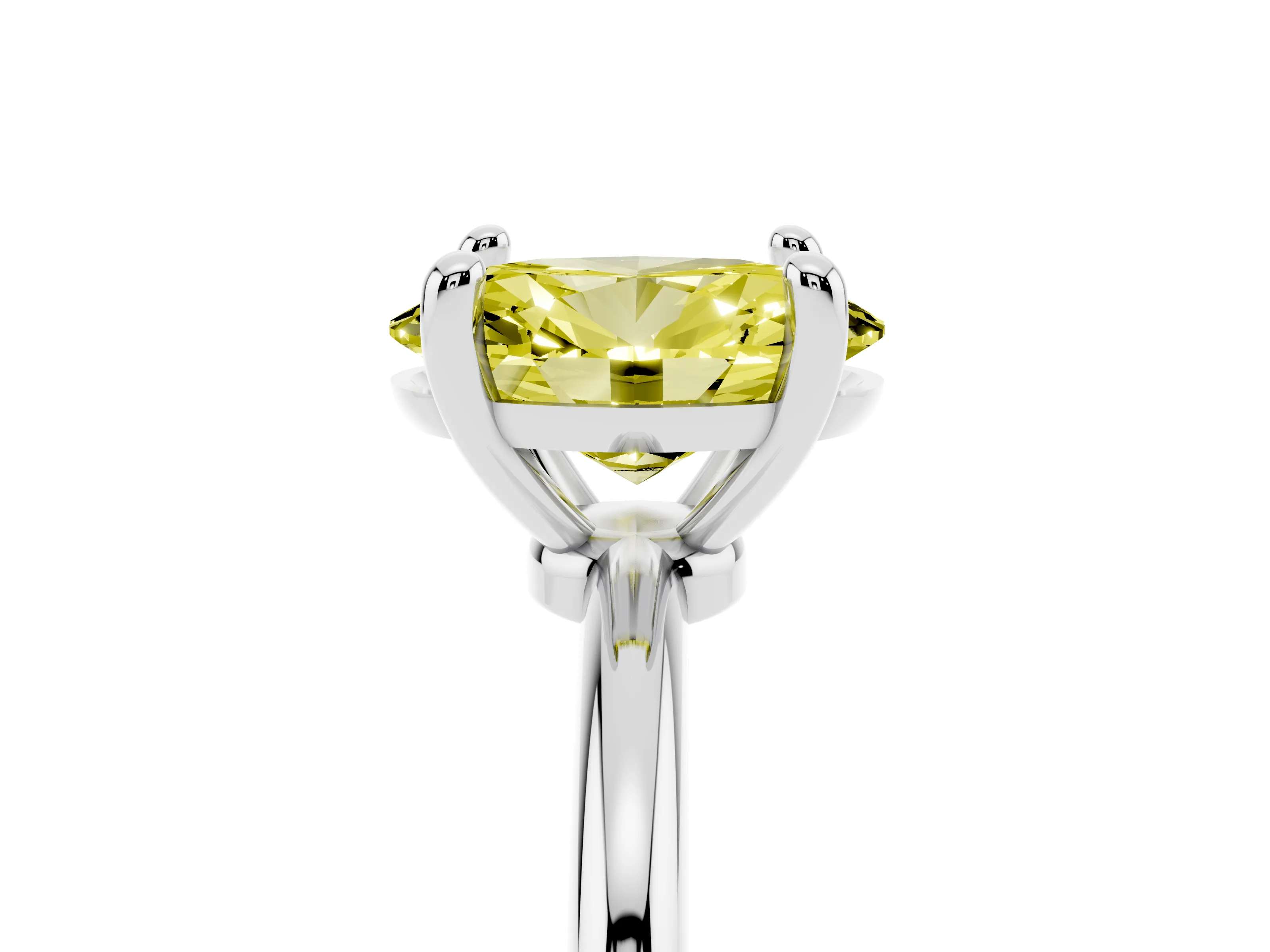 Fancy Yellow Oval Cut Diamond Solitaire Ring Set in Silver with Secure Prong Setting on a Classic Band