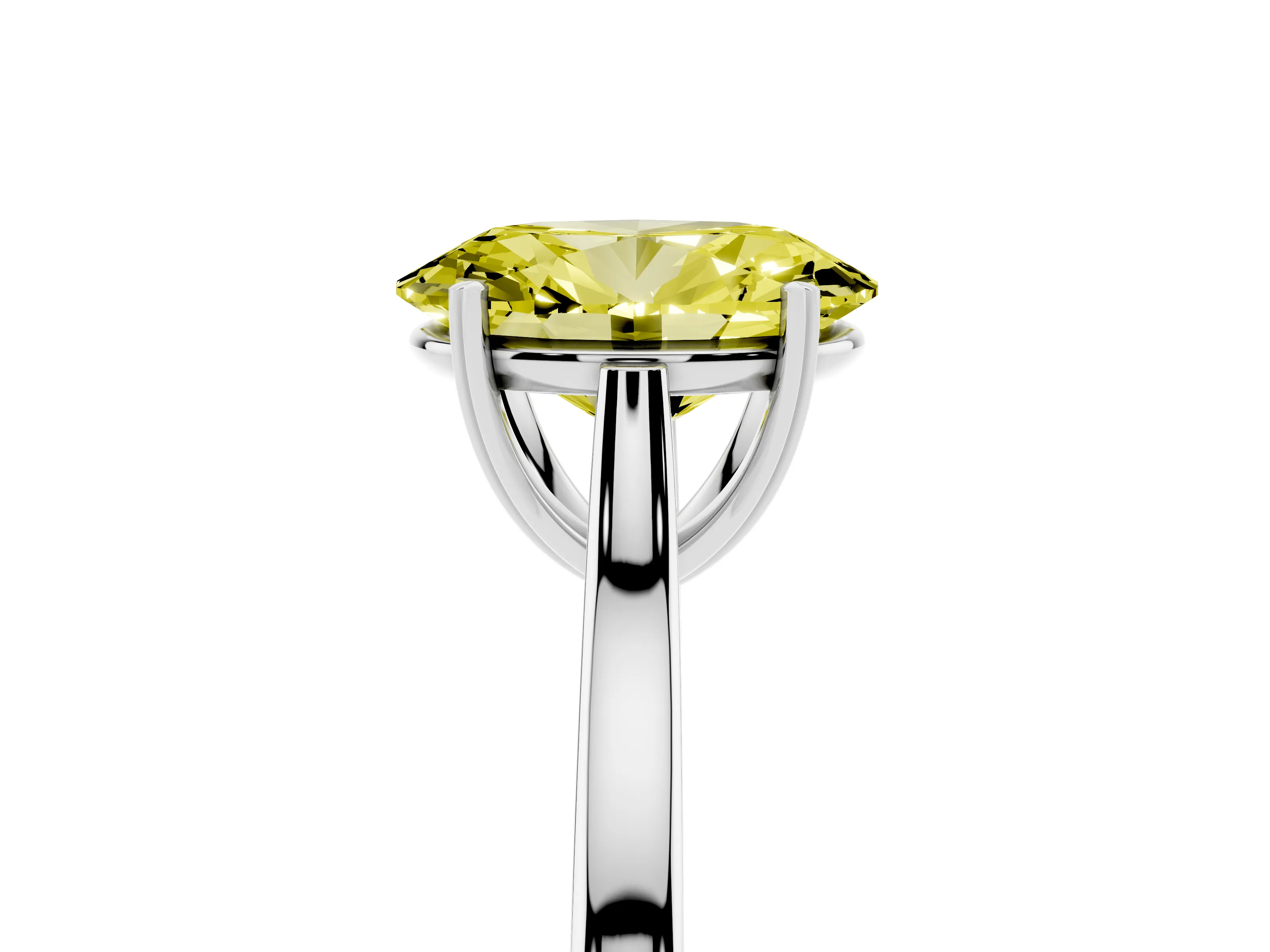 Fancy Yellow Oval Cut Diamond Solitaire Heart Prong Engagement Ring Set in Silver with Tapered Band