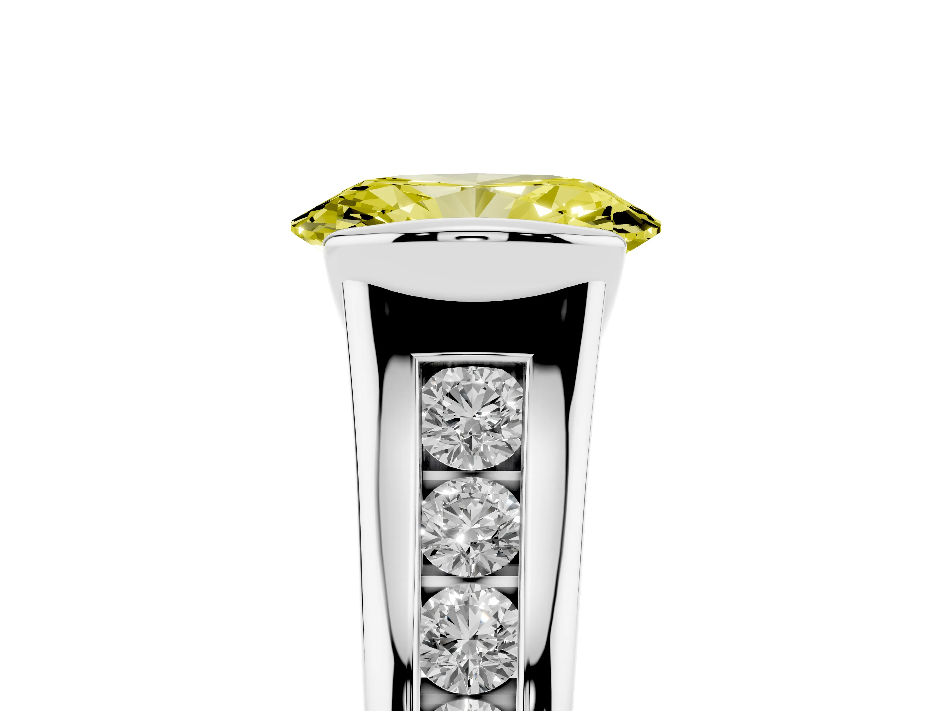 Fancy Yellow Oval Cut Diamond Bezel-Set Solitaire Ring Set in Silver with Channel-Set Band