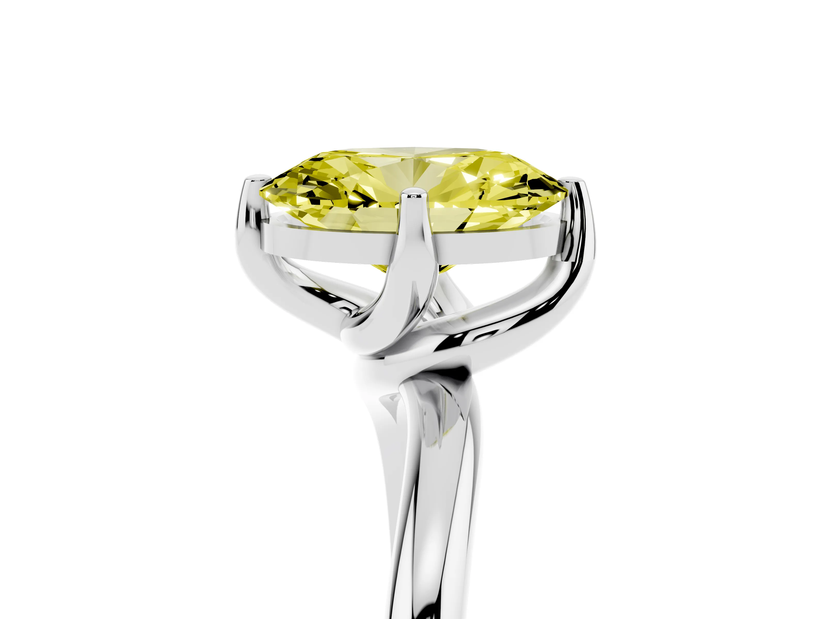 Fancy Yellow Oval Cut Diamond Solitaire Engagement Ring Set in Silver with Classic Plain Band