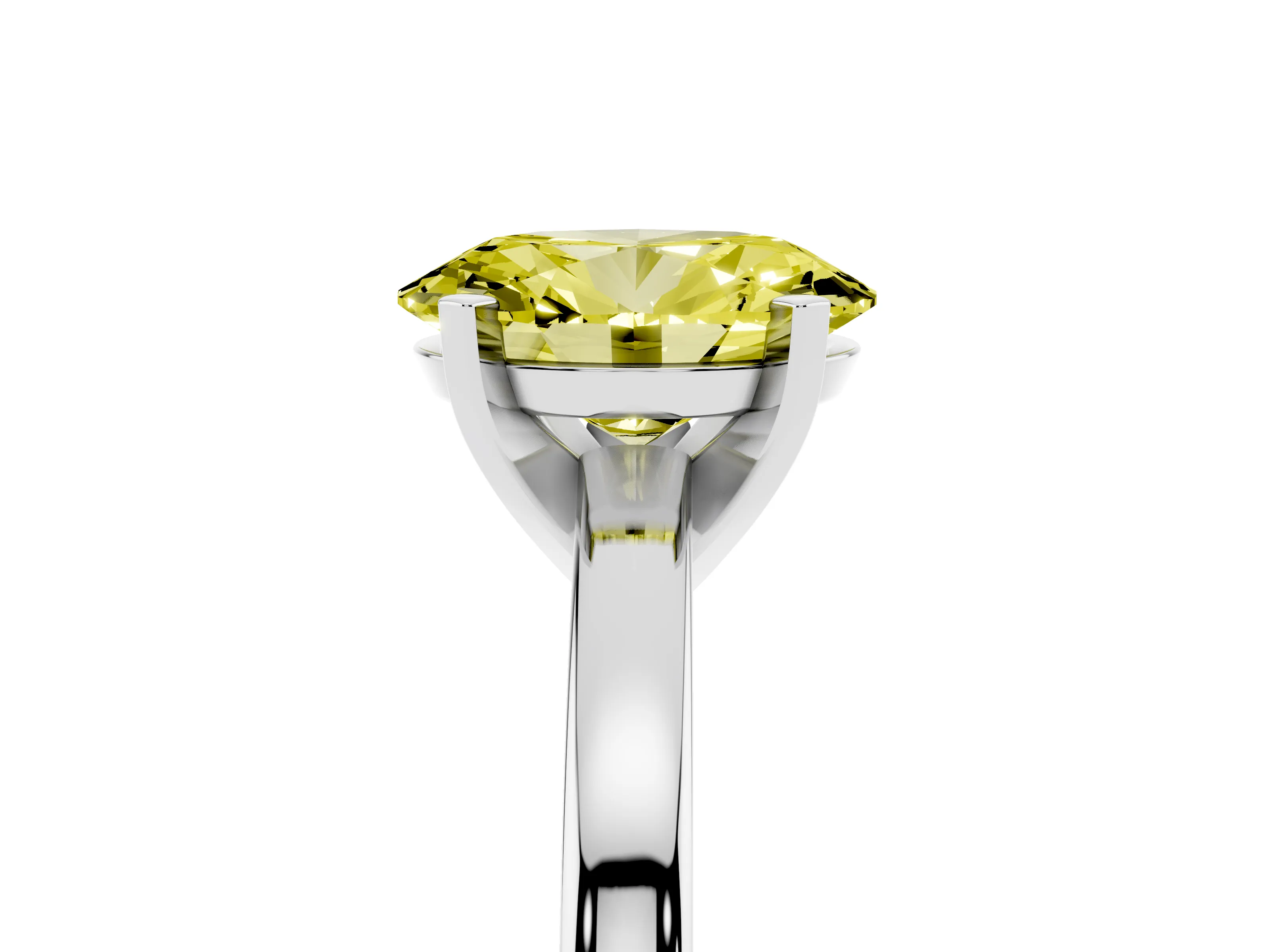Fancy Yellow Oval Cut Diamond Solitaire Engagement Ring Set in Silver with Prong Setting on a Classic Band