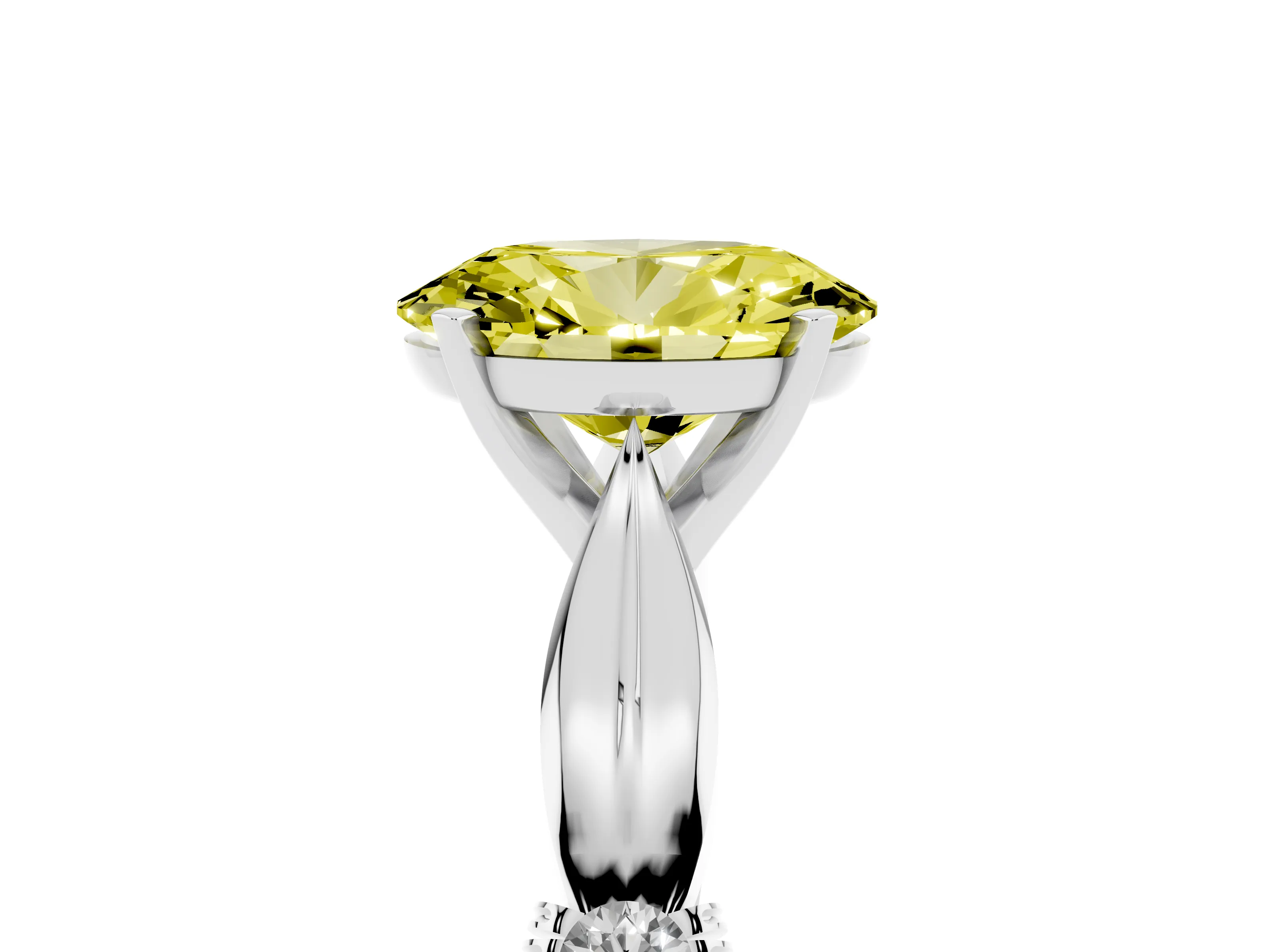 Fancy Yellow Oval Cut Diamond Solitaire Twisted Band Ring Set in White gold with Accent Stones and Prong Setting
