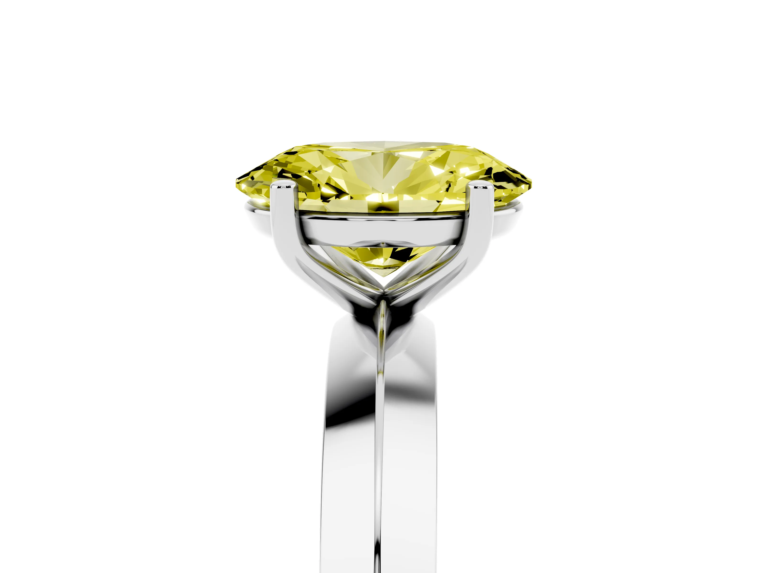 Fancy Yellow Oval Cut Diamond Solitaire Engagement Ring Set in Platinum with Flat Band and Prong Setting