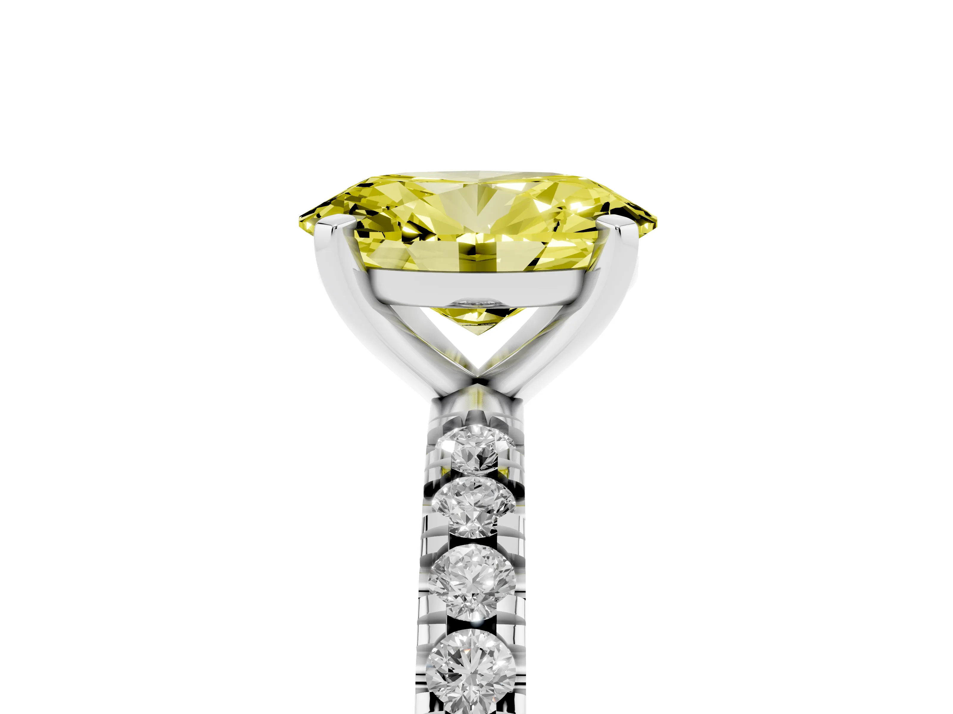 Fancy Yellow Oval Cut Diamond Pavé Band Solitaire Set in Silver with Prong Setting