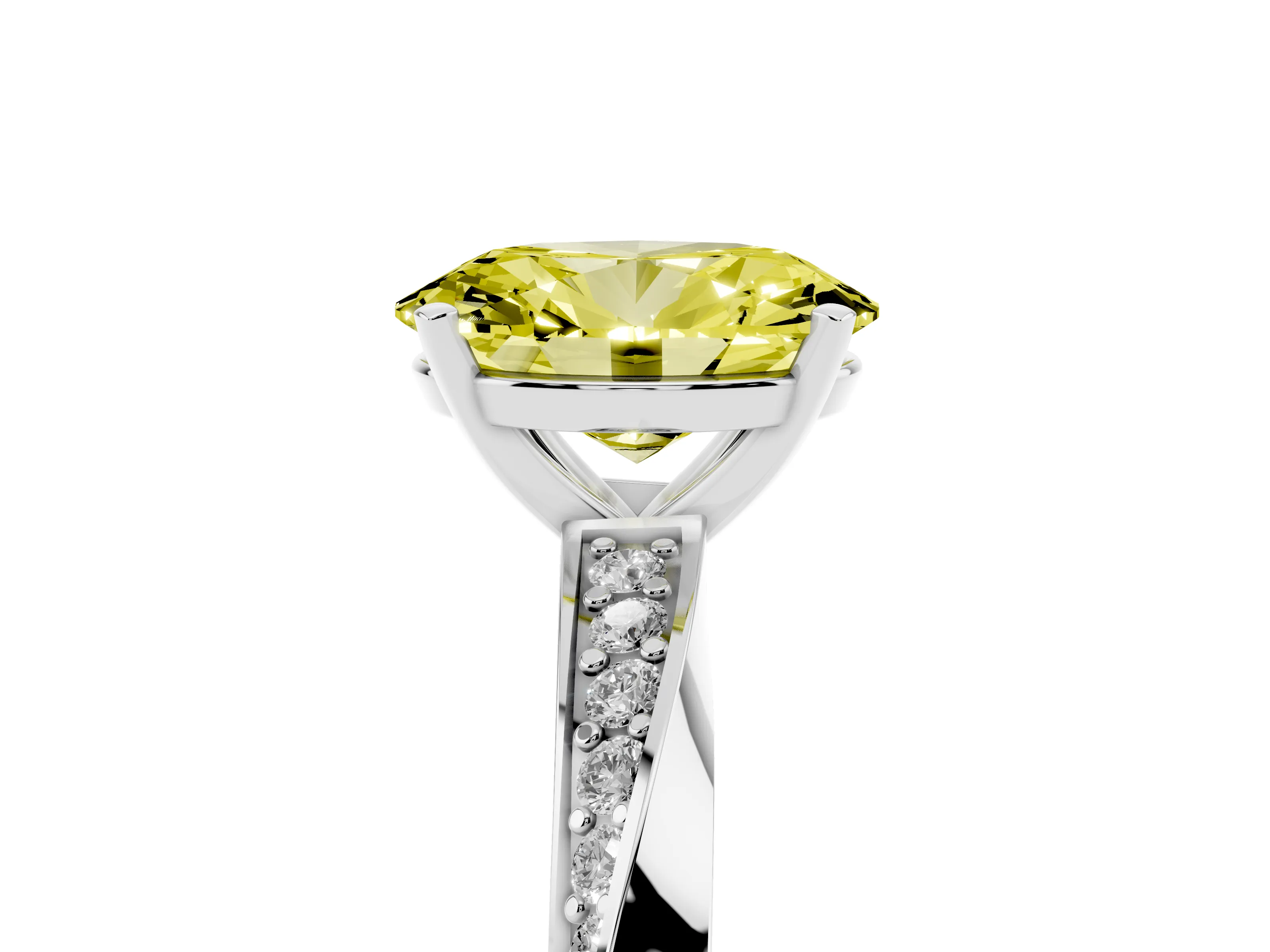 Fancy Yellow Oval Cut Diamond Engagement Ring Set in Silver with Side Stone Accents and Prong Setting