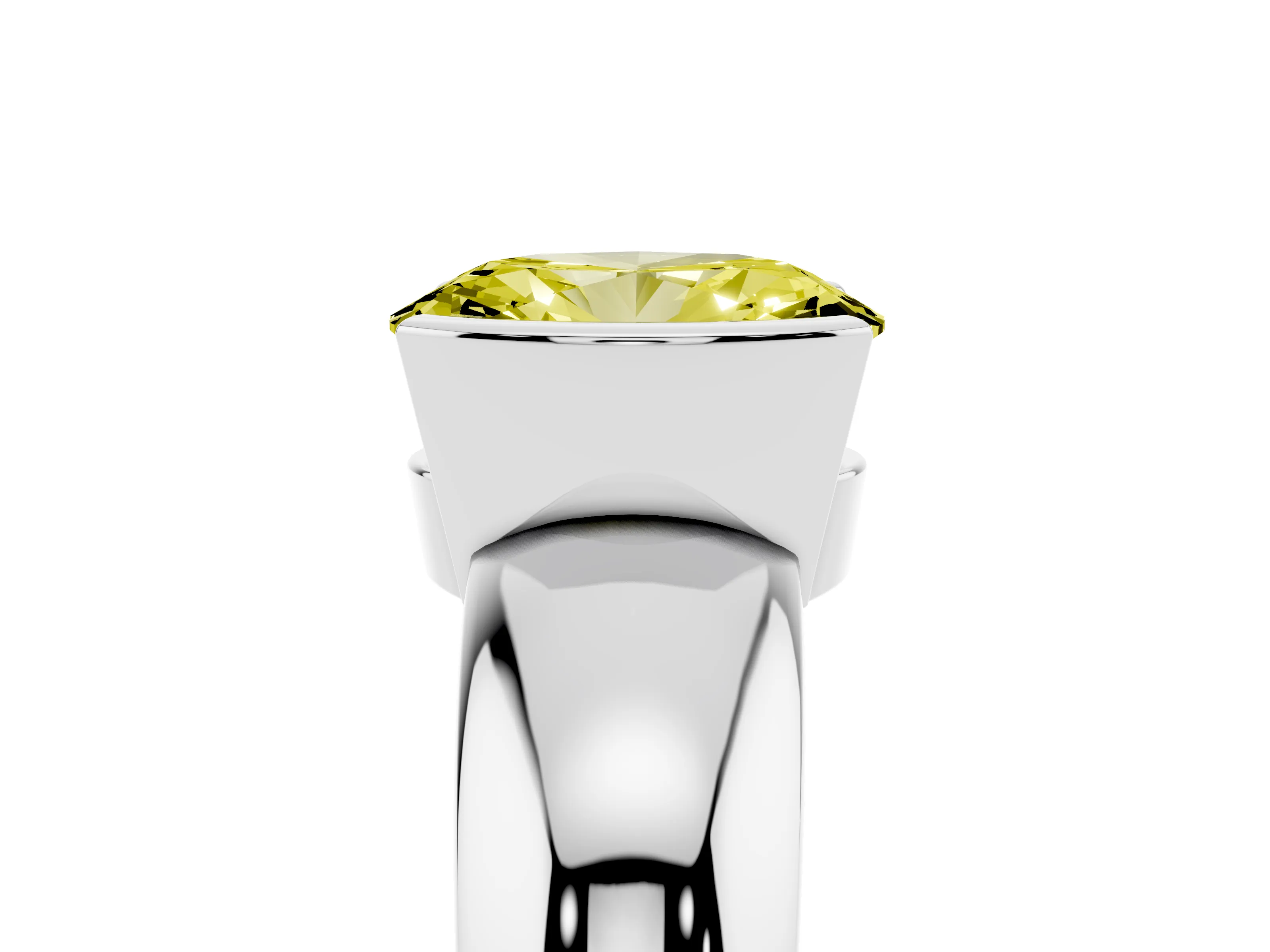 Fancy Yellow Oval Cut Diamond Solitaire Tension Set Ring Set in Silver with Wide Band