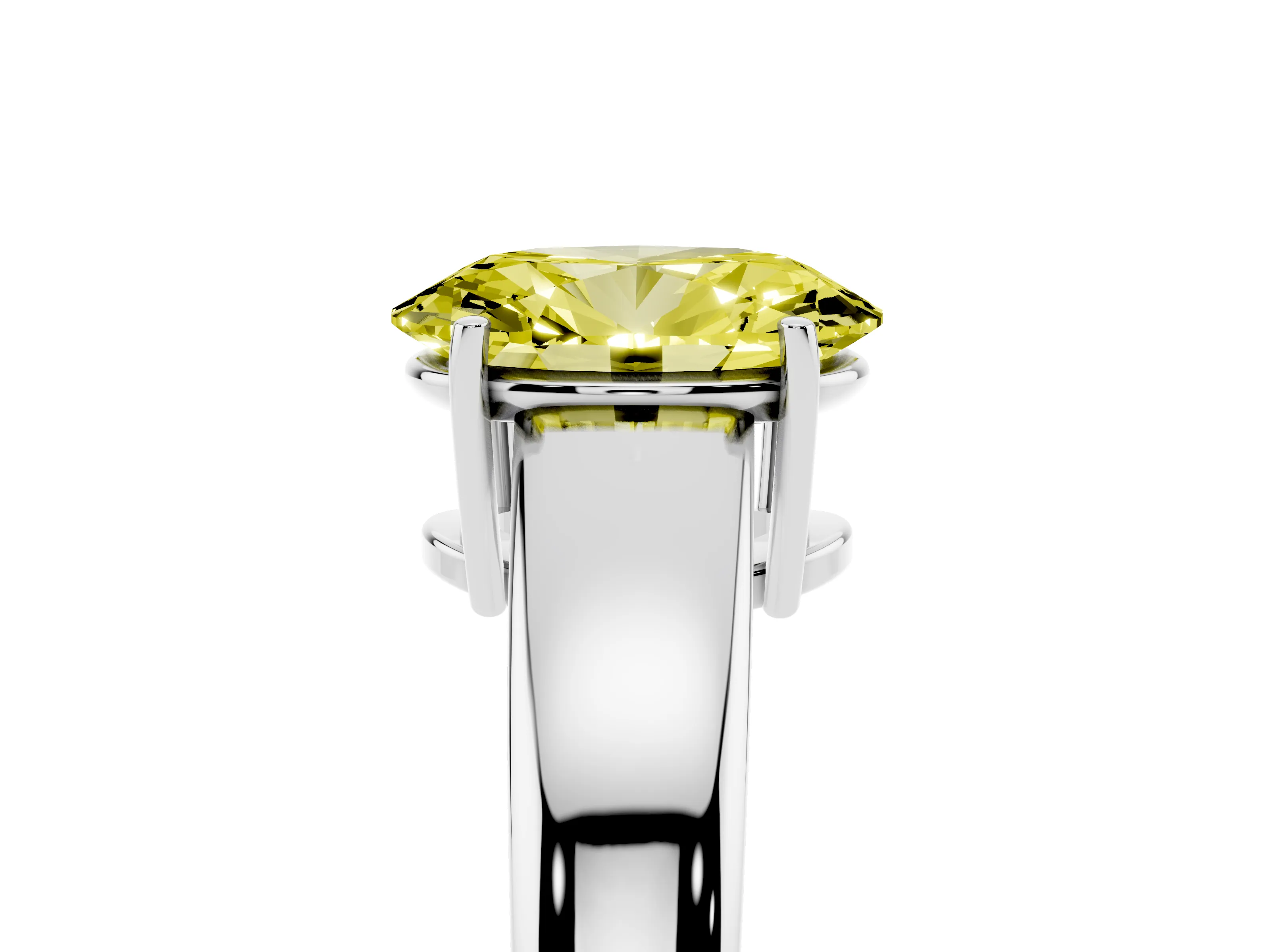 Fancy Yellow Oval Cut Diamond Solitaire Ring Set in Platinum with Tapered Band and Prong Setting