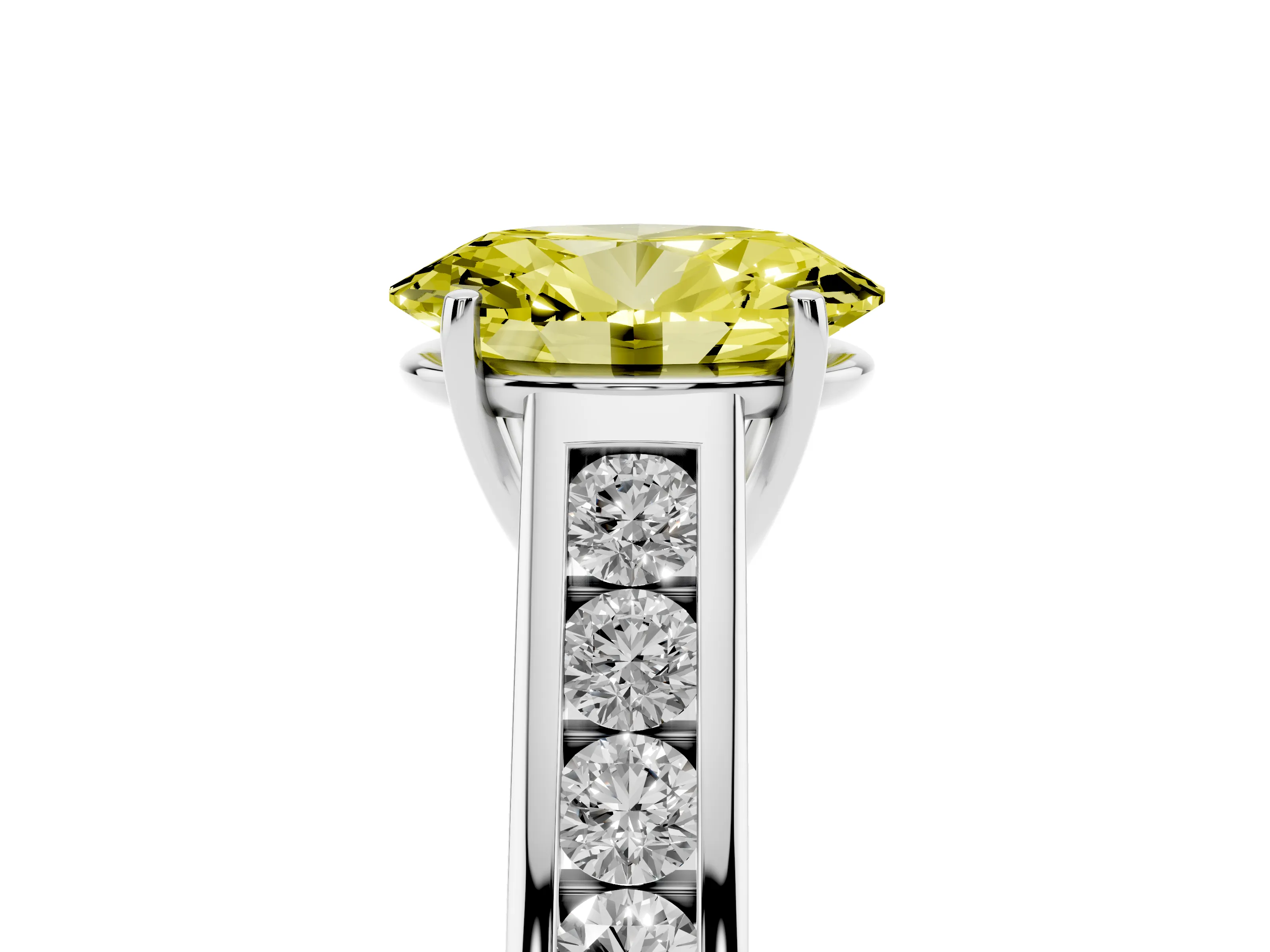 Fancy Yellow Oval Cut Diamond Solitaire Channel-Set Engagement Ring Set in Silver with Prong Setting
