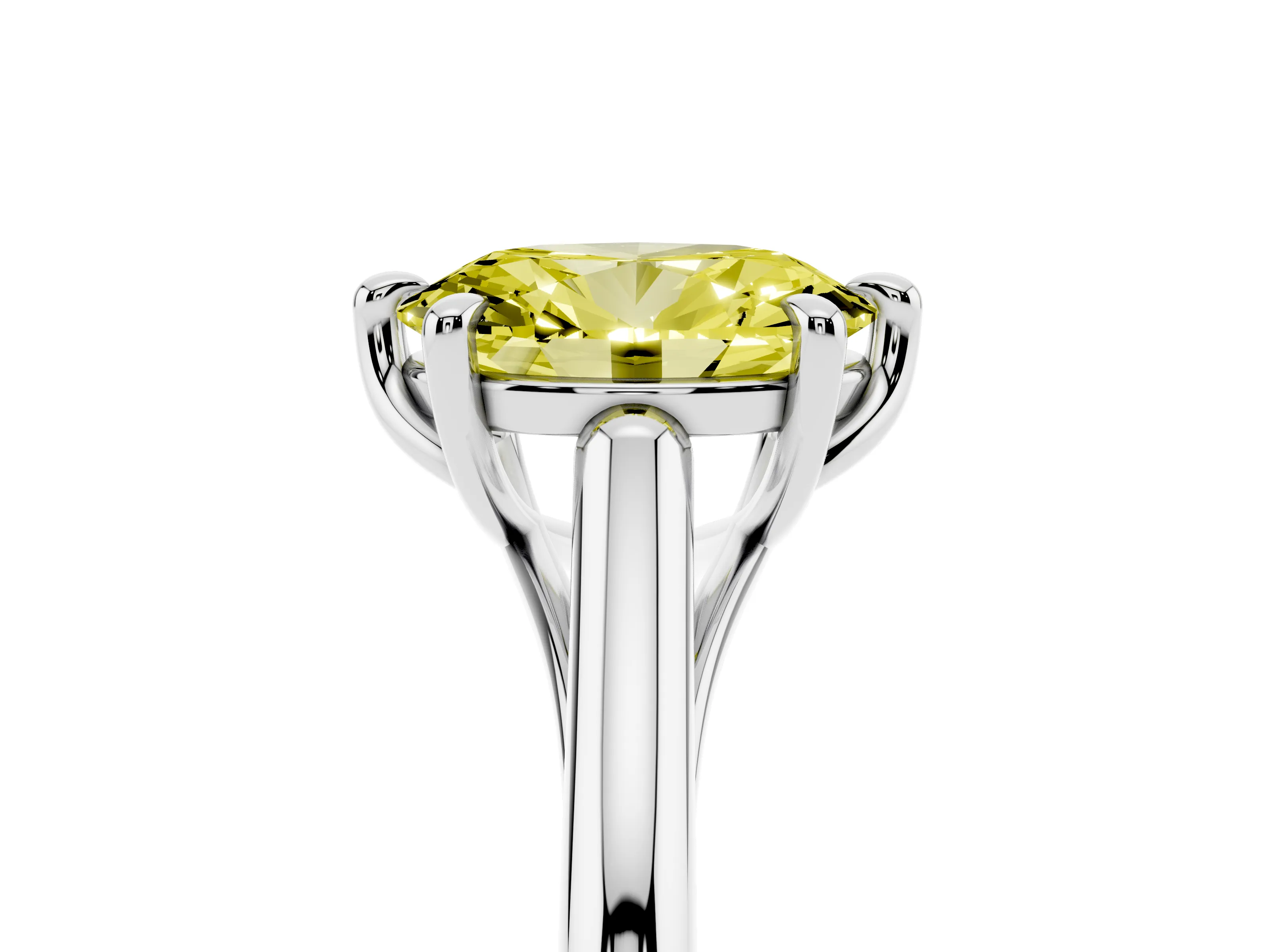 Fancy Yellow Oval Cut Diamond Solitaire Engagement Ring Set in Platinum with Prong Setting and Plain Classic Band
