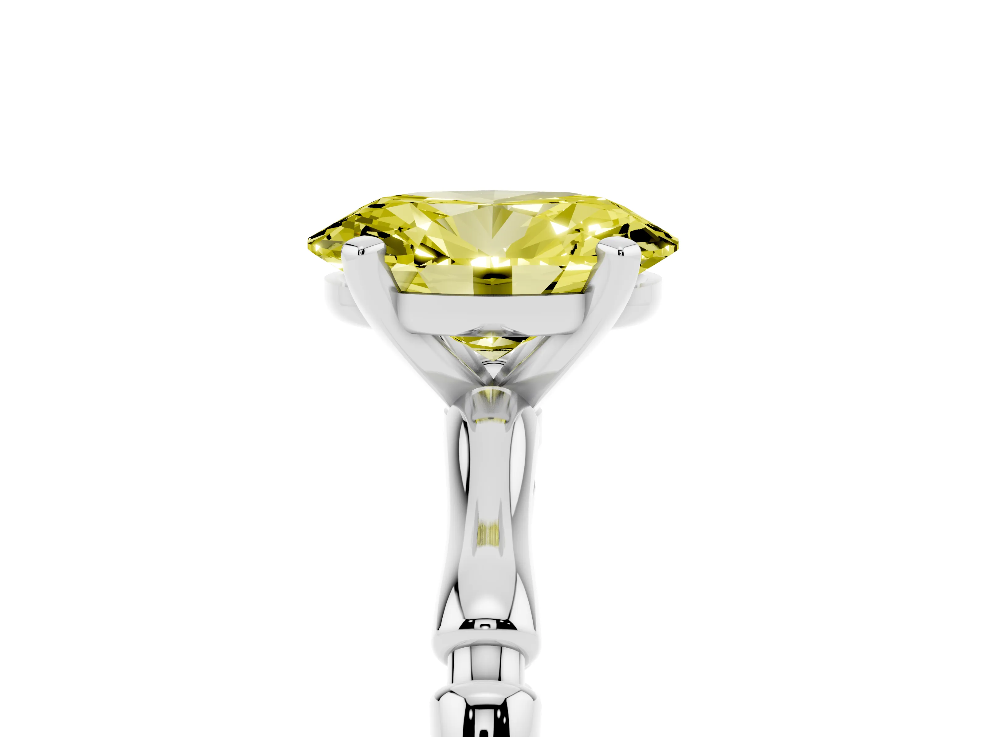 Fancy Yellow Oval Cut Diamond Solitaire Ring Set in Platinum with Bamboo Band and Prong Setting