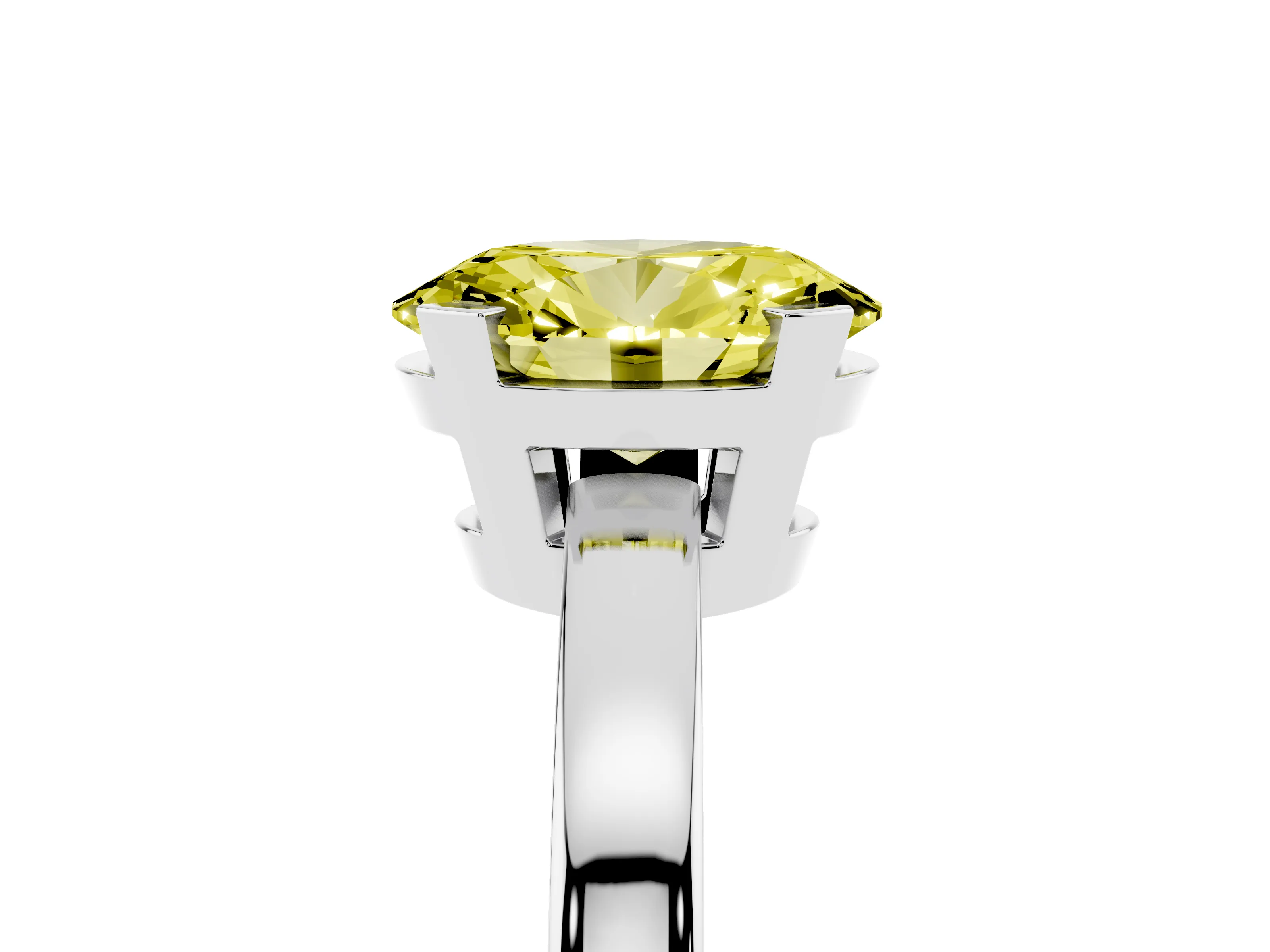 Fancy Yellow Oval Cut Diamond Solitaire Ring Set in White gold with Prong Head and Smooth Polished Band