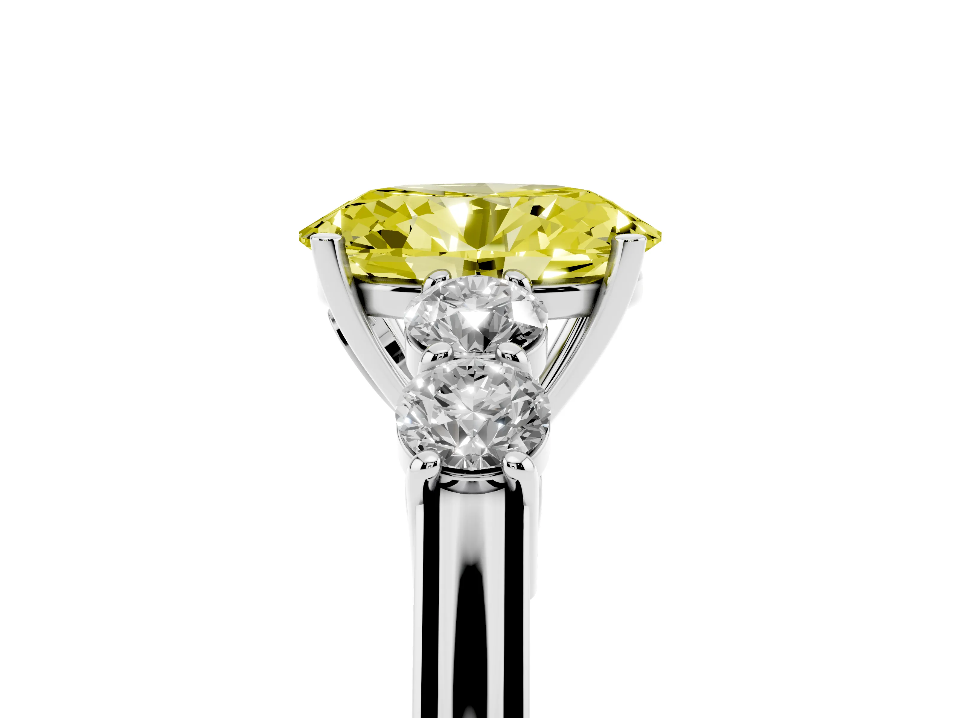 Fancy Yellow Oval Cut Diamond Five-Stone Prong Set Band Ring Set in Silver with Polished Band