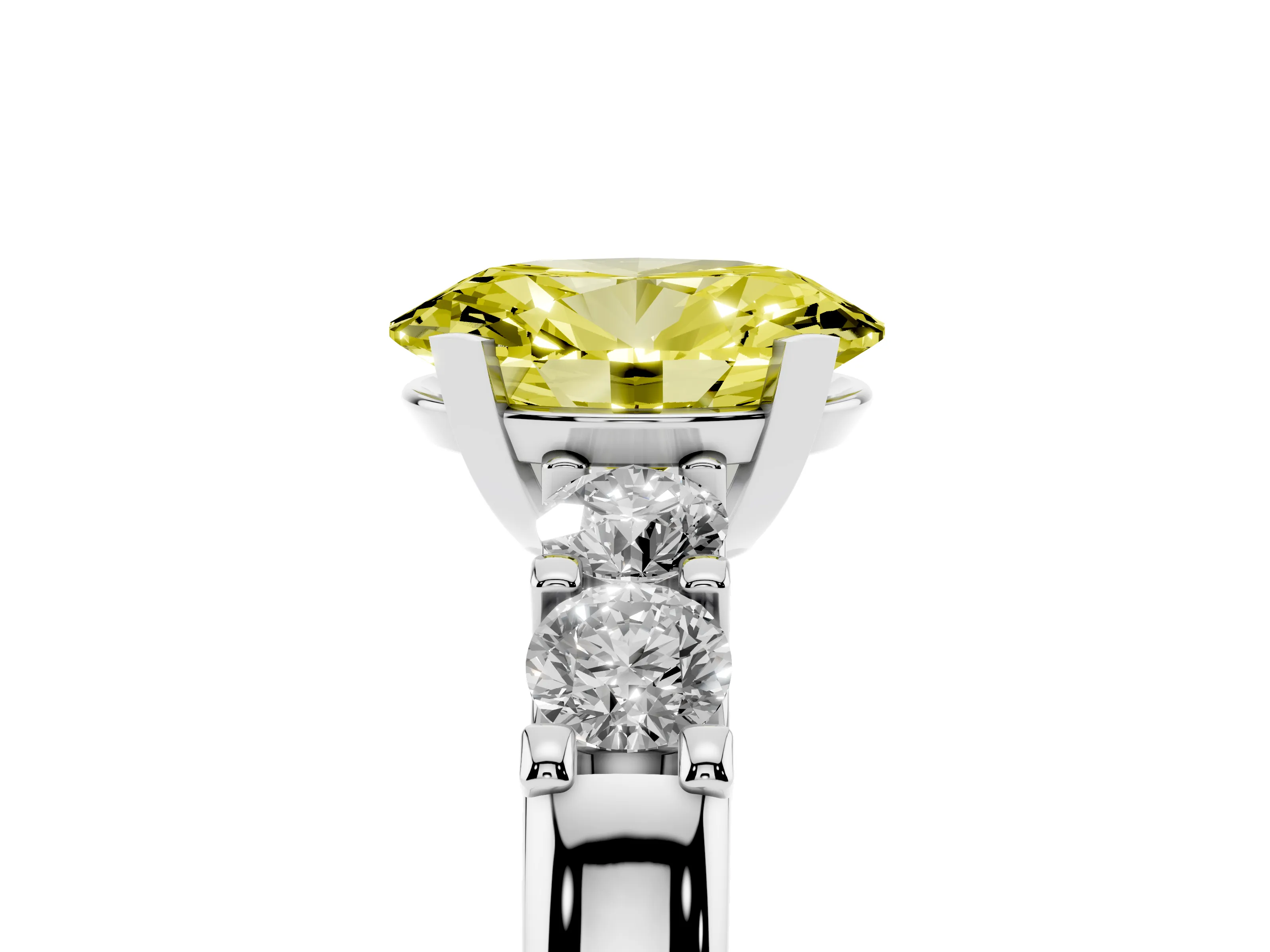 Fancy Yellow Oval Cut Diamond Five-Stone Prong Set Engagement Ring Set in Platinum with Channel Band