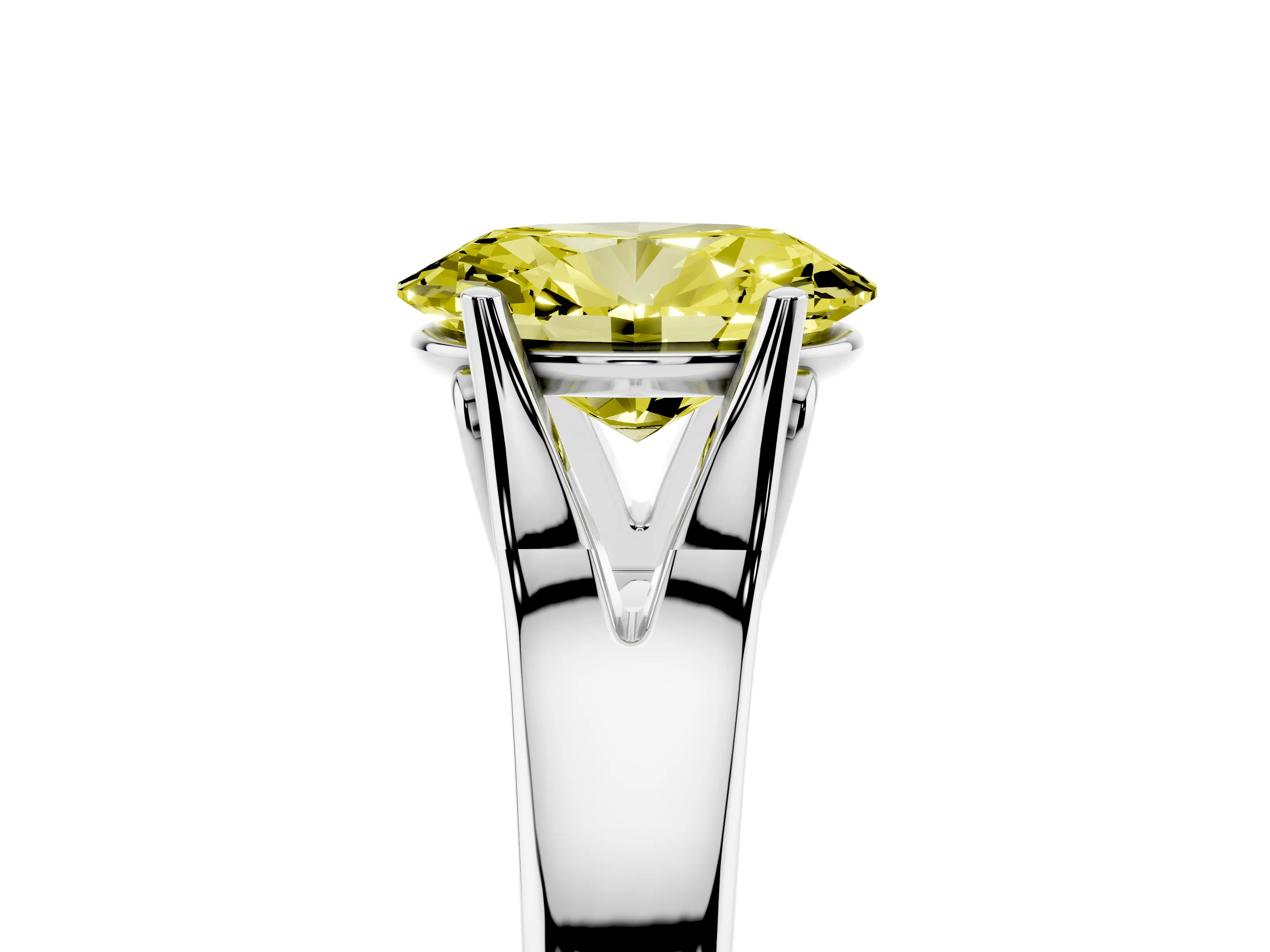 Fancy Yellow Oval Cut Diamond Solitaire Ring Set in Silver with Arched Cathedral Band and Prong Setting
