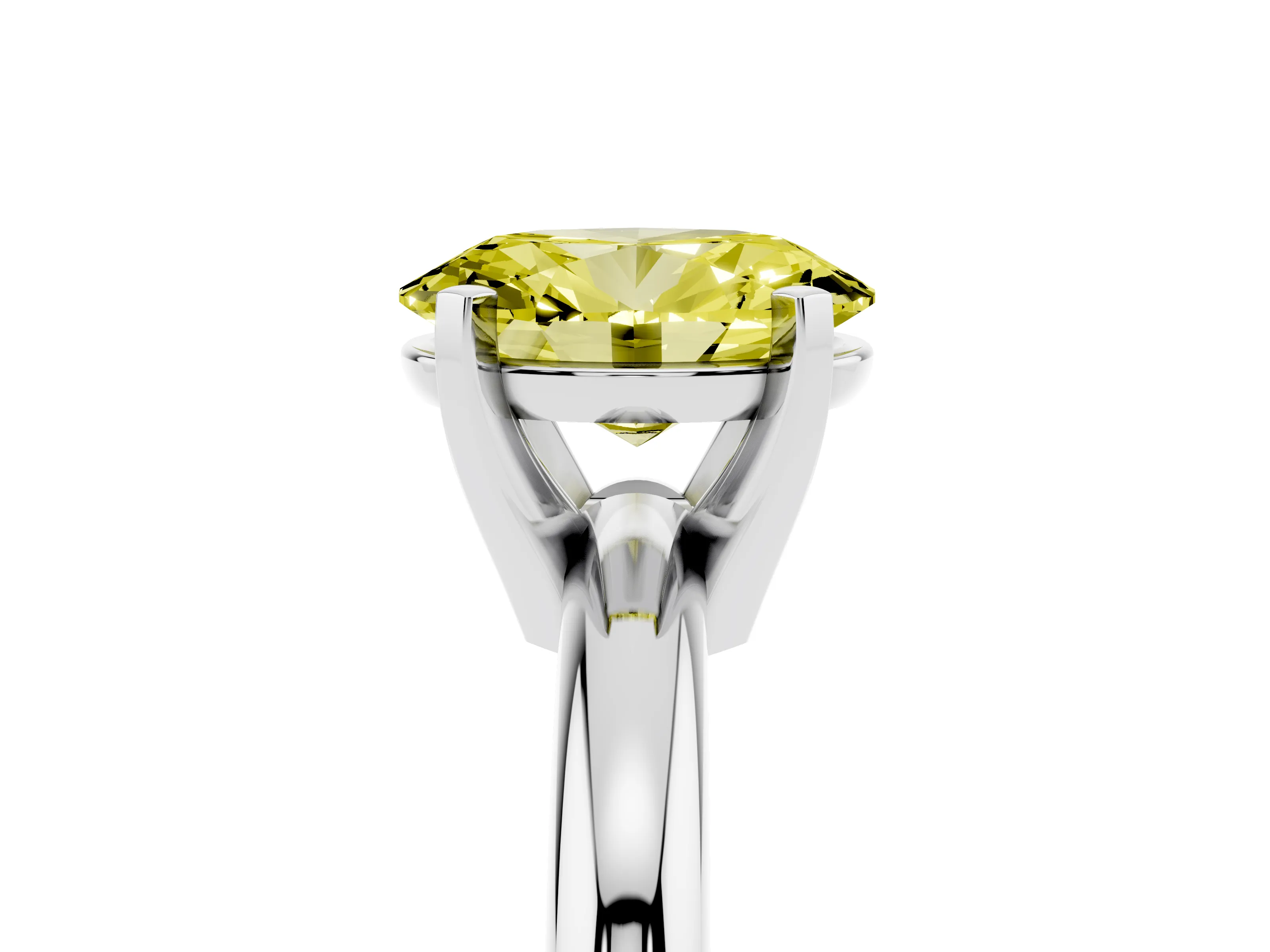 Fancy Yellow Oval Cut Diamond Solitaire Engagement Ring Set in White gold with Round Band and Prong Setting