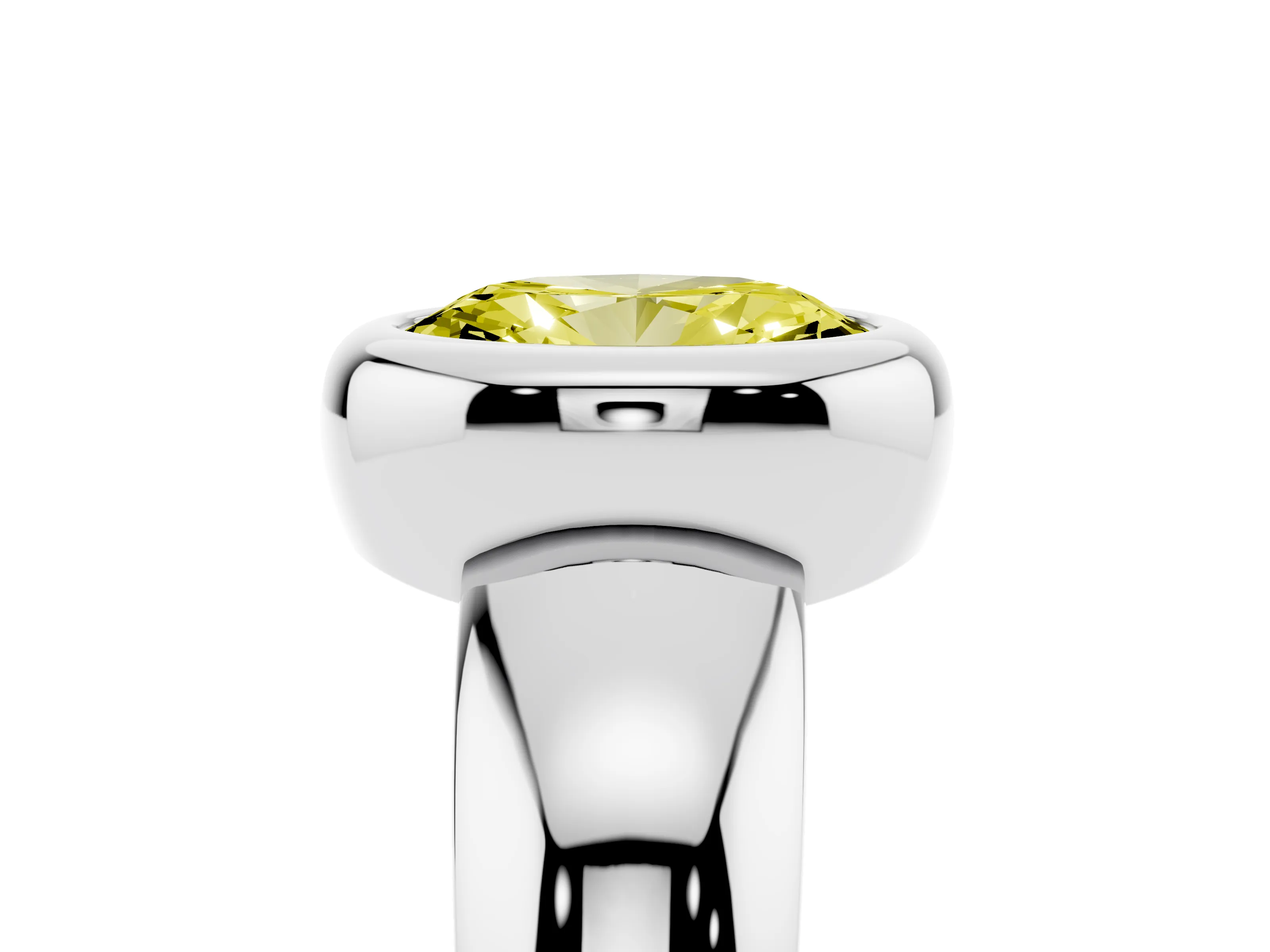 Fancy Yellow Bezel Set Oval Cut Diamond Solitaire Ring Set in Silver with Wide Band
