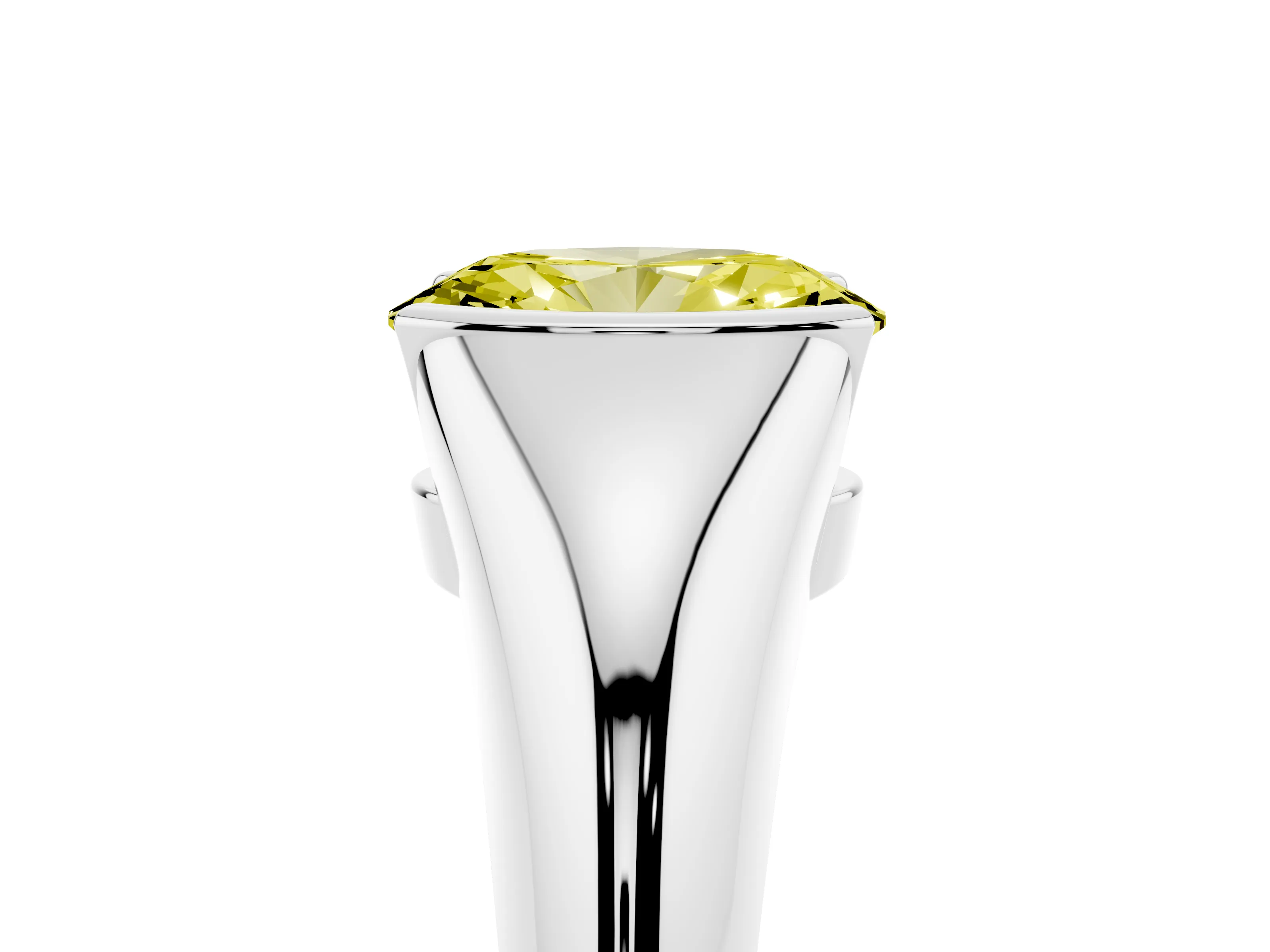Fancy Yellow Oval Cut Diamond Solitaire Tension Set Ring Set in White gold