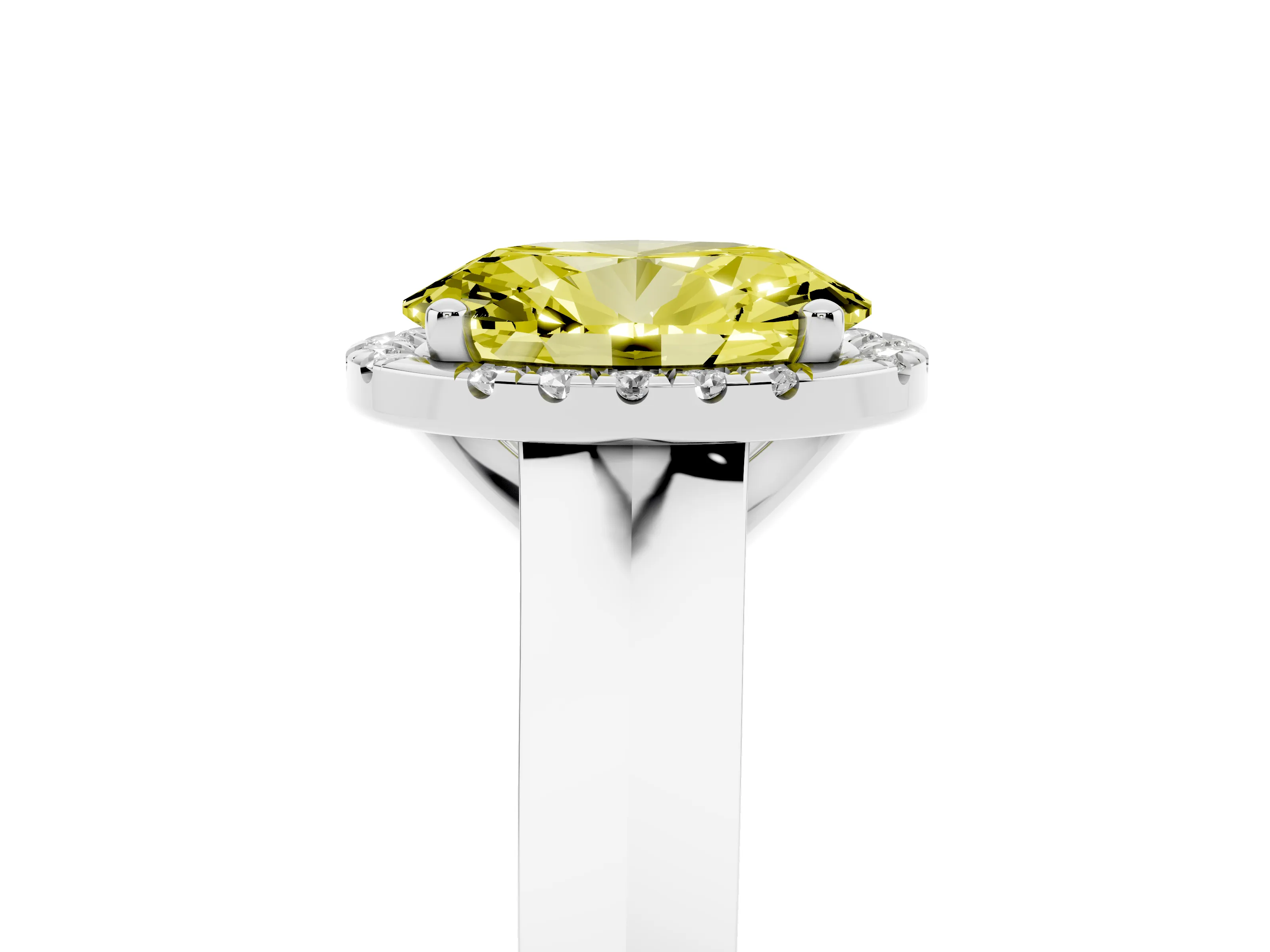 Fancy Yellow Oval Cut Diamond Halo Ring Set in Silver with Cathedral Band and Prong Setting