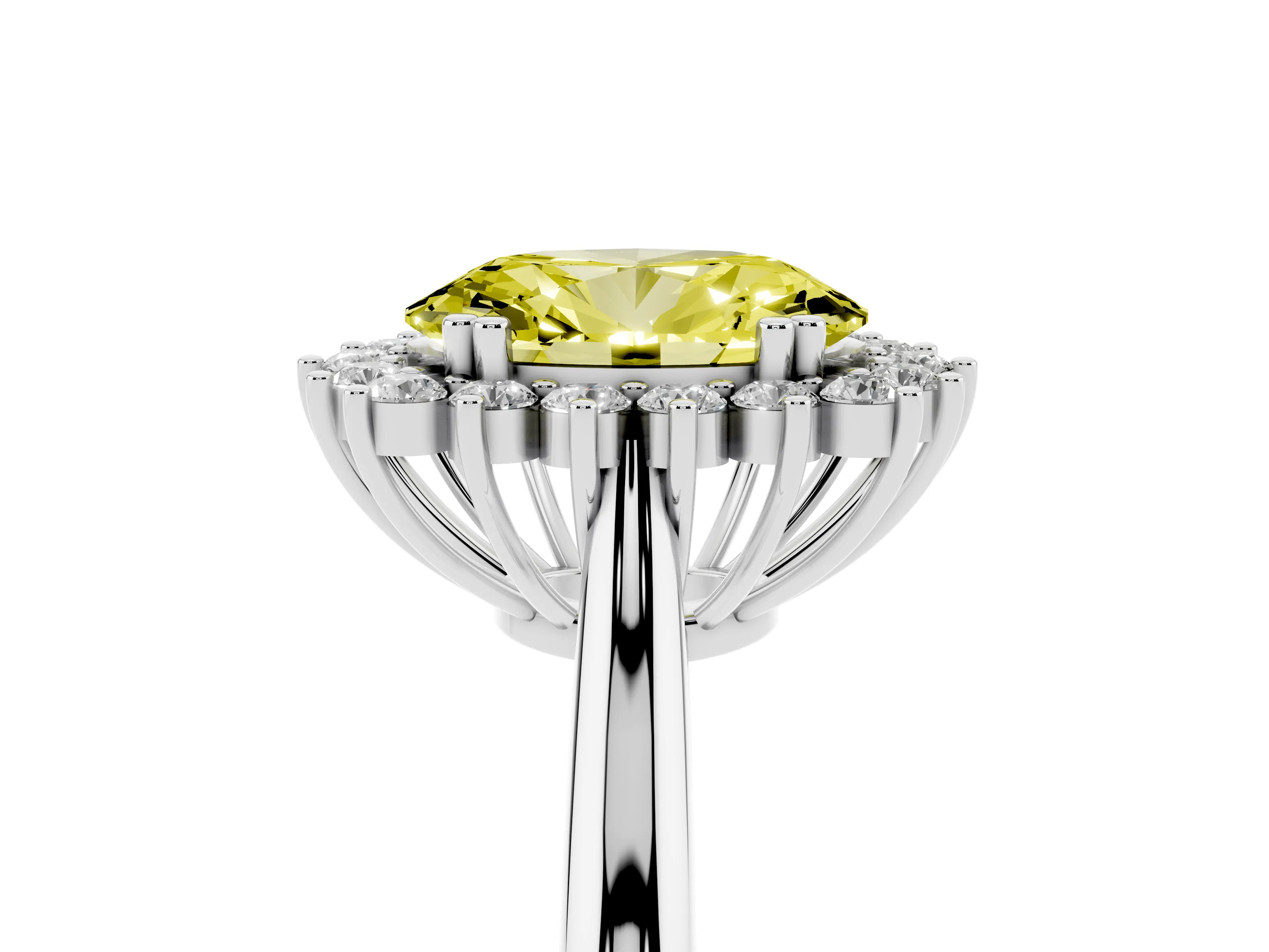 Fancy Yellow Oval Cut Diamond Halo Ring Set in Platinum with Plain Solitaire Band and Prong Setting