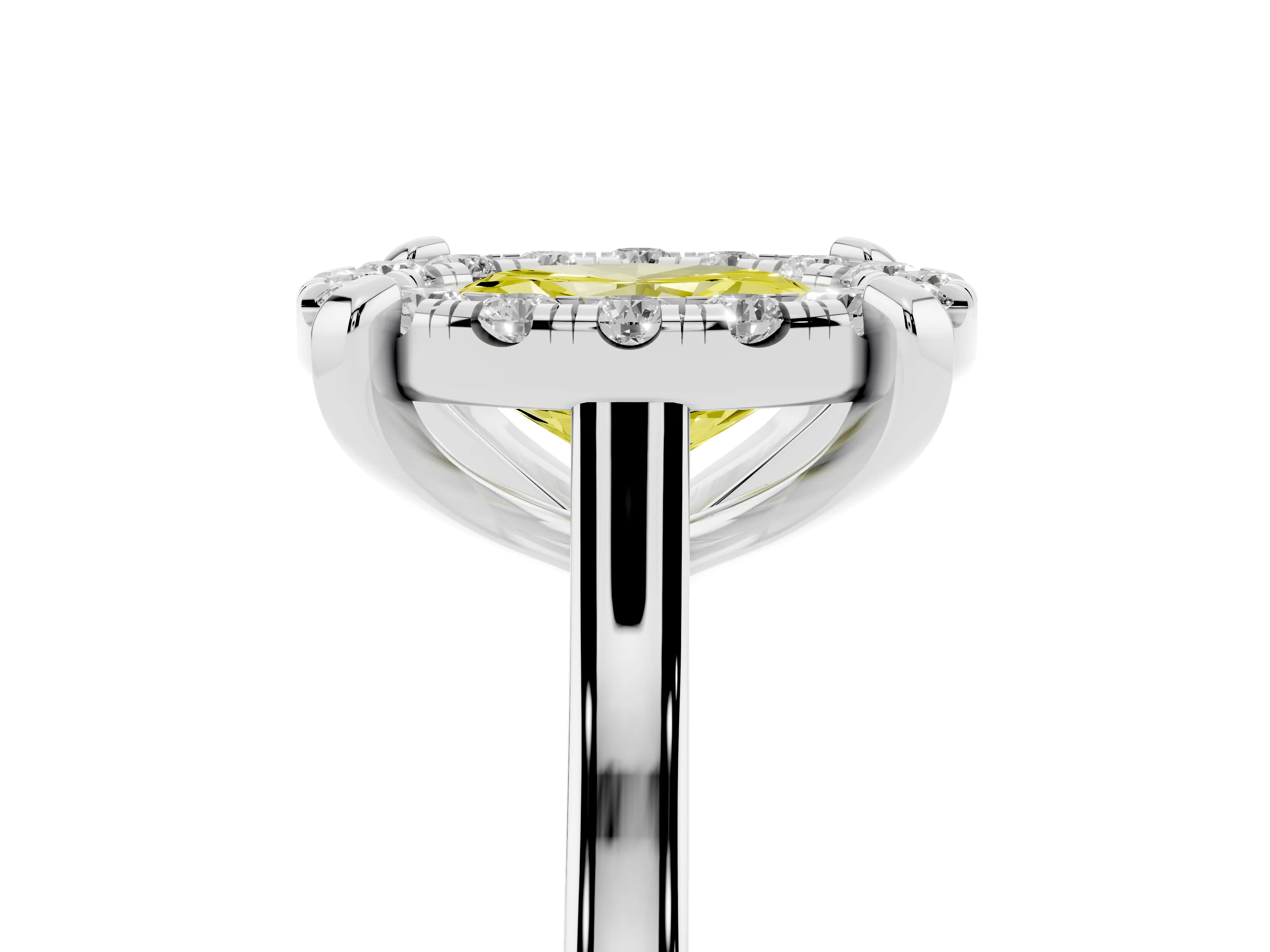 Fancy Yellow Oval Cut Diamond Cluster Halo Solitaire Ring Set in Silver with Prong Setting