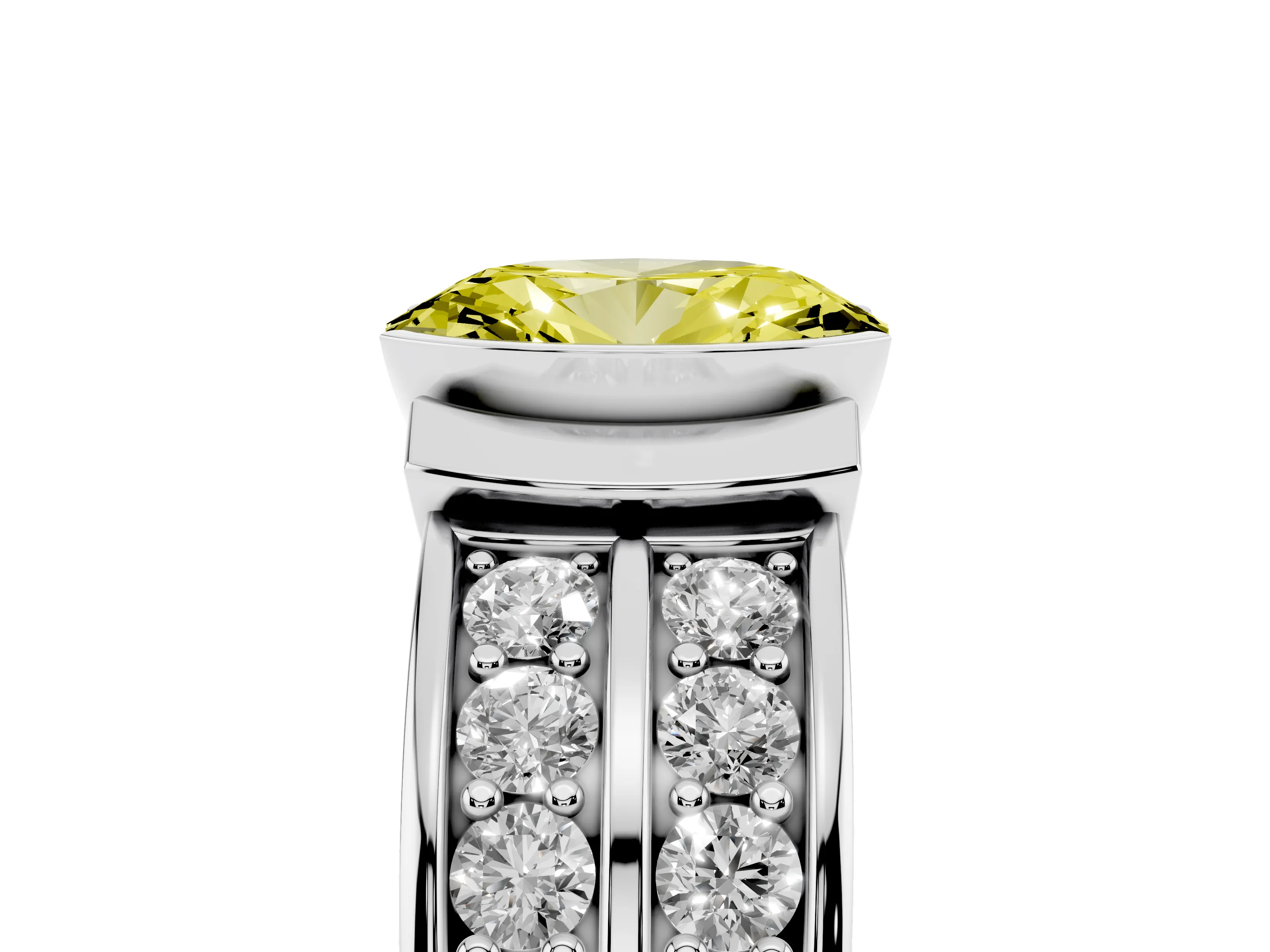 Fancy Yellow Oval Cut Diamond Wide Channel Set Band Ring Set in Silver with Bezel Setting
