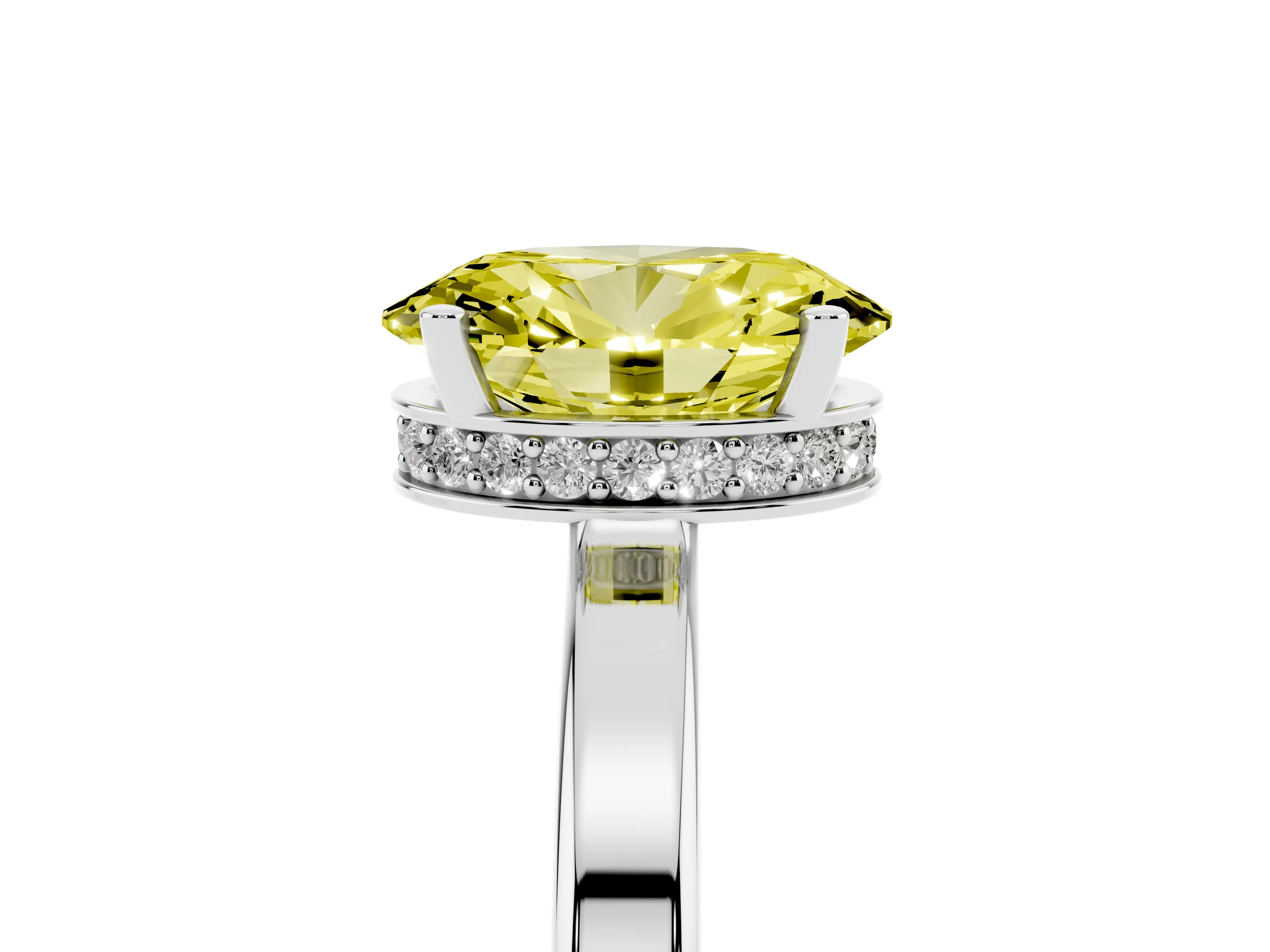Fancy Yellow Oval Cut Diamond Solitaire Engagement Ring Set in Silver with Prong Setting on a Plain Band