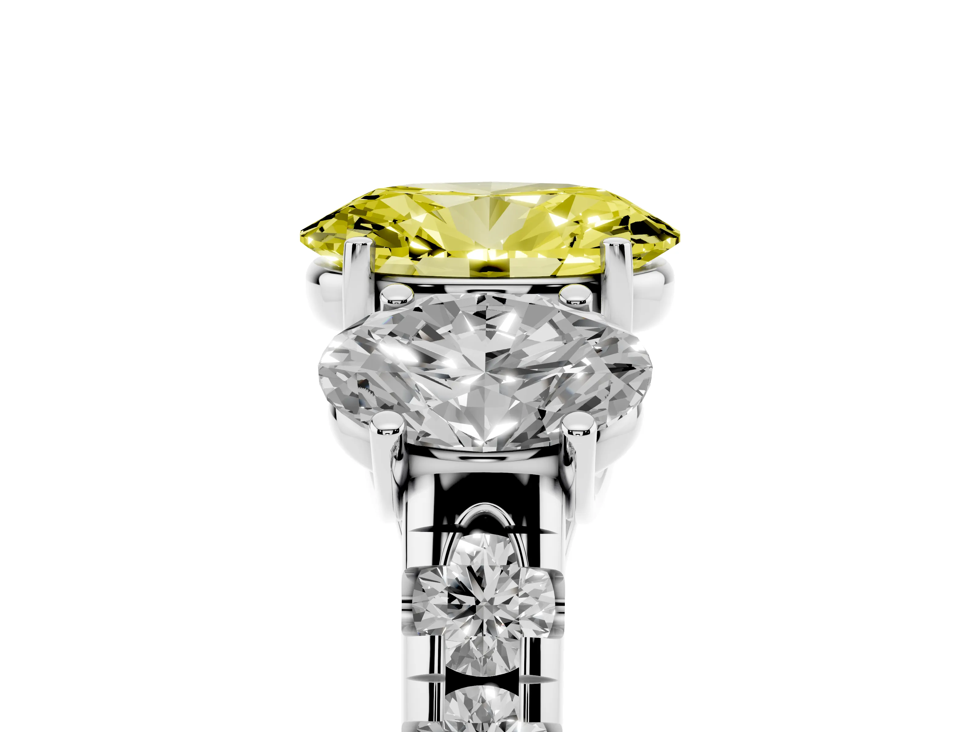 Fancy Yellow Oval Cut Diamond Three-Stone Ring Set in Silver with Pavé Band