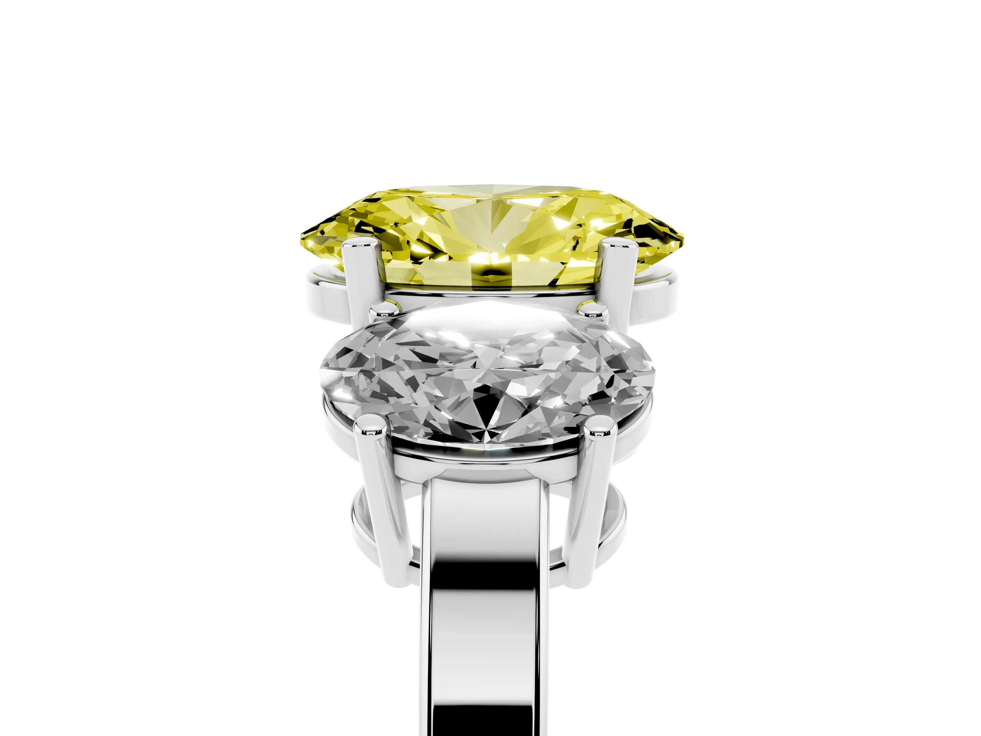 Fancy Yellow Oval Cut Diamond Three-Stone Engagement Ring Set in White gold with Flat Band