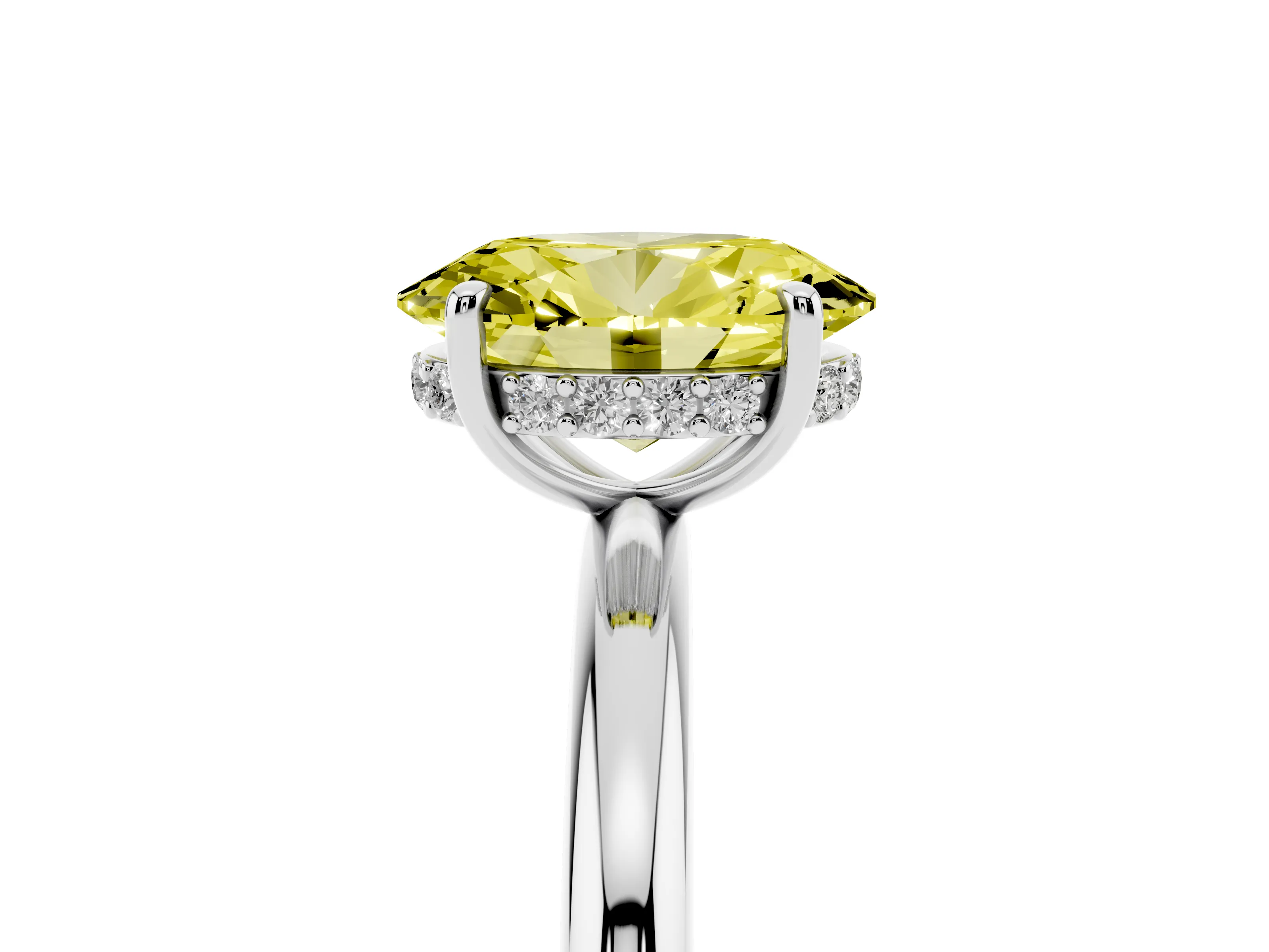 Fancy Yellow Oval Cut Diamond Solitaire Ring Set in Silver with Thin Band and Prong Setting