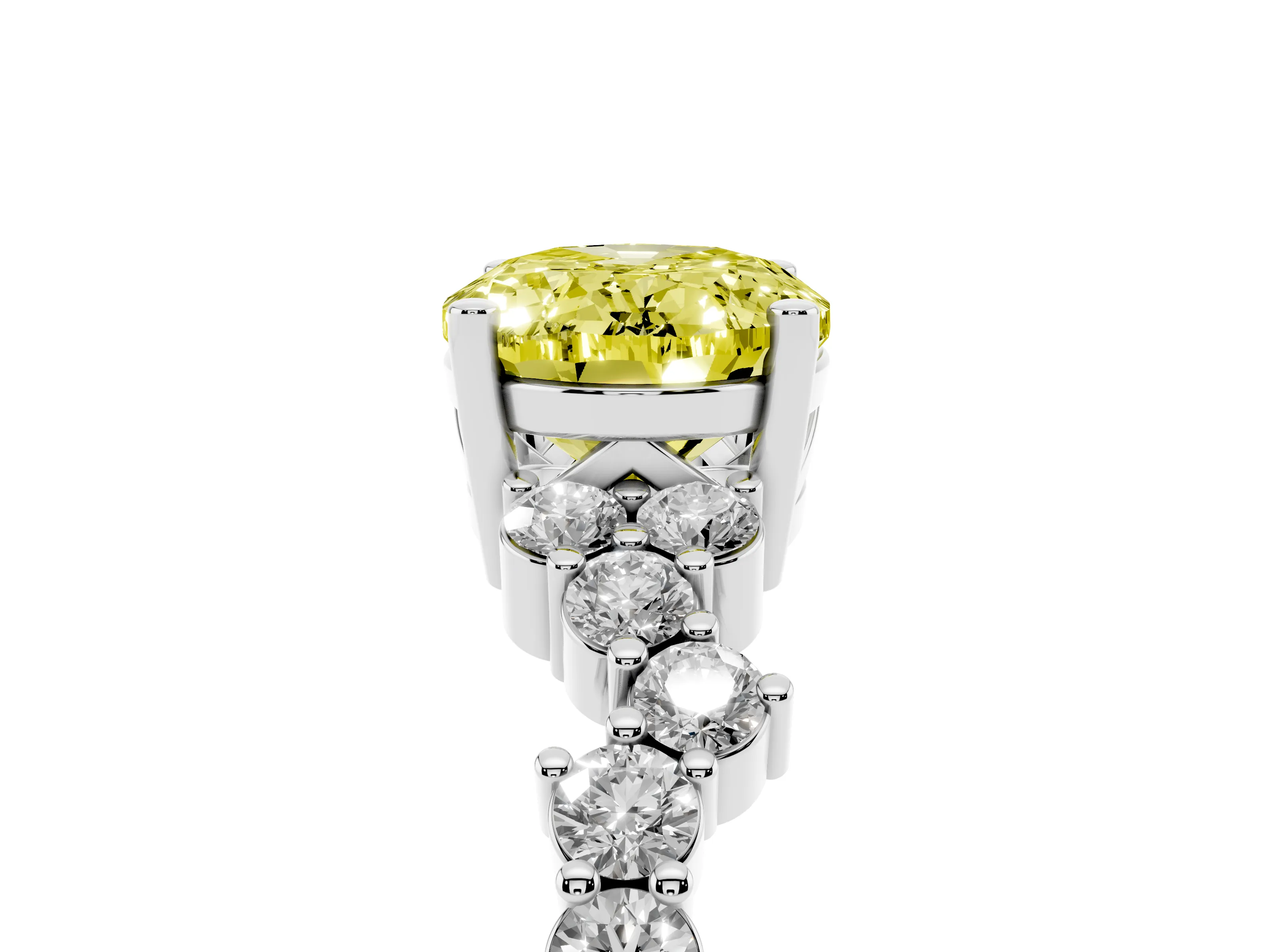 Fancy Yellow Oval Cut Diamond Ring Set in White gold with Scattered Round Accents