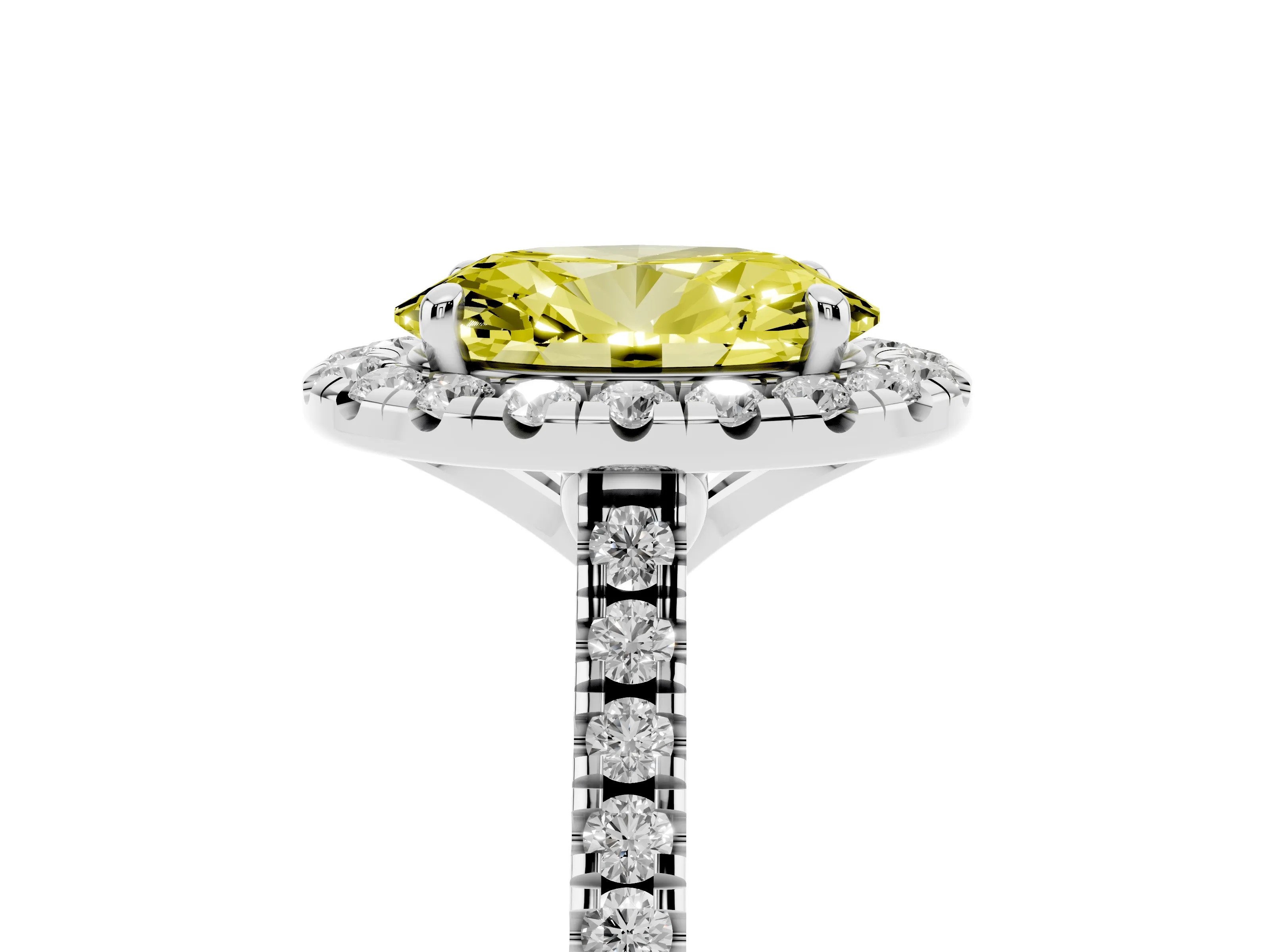 Fancy Yellow Oval Cut Diamond Cushion Halo Ring Set in Silver with Pavé Band