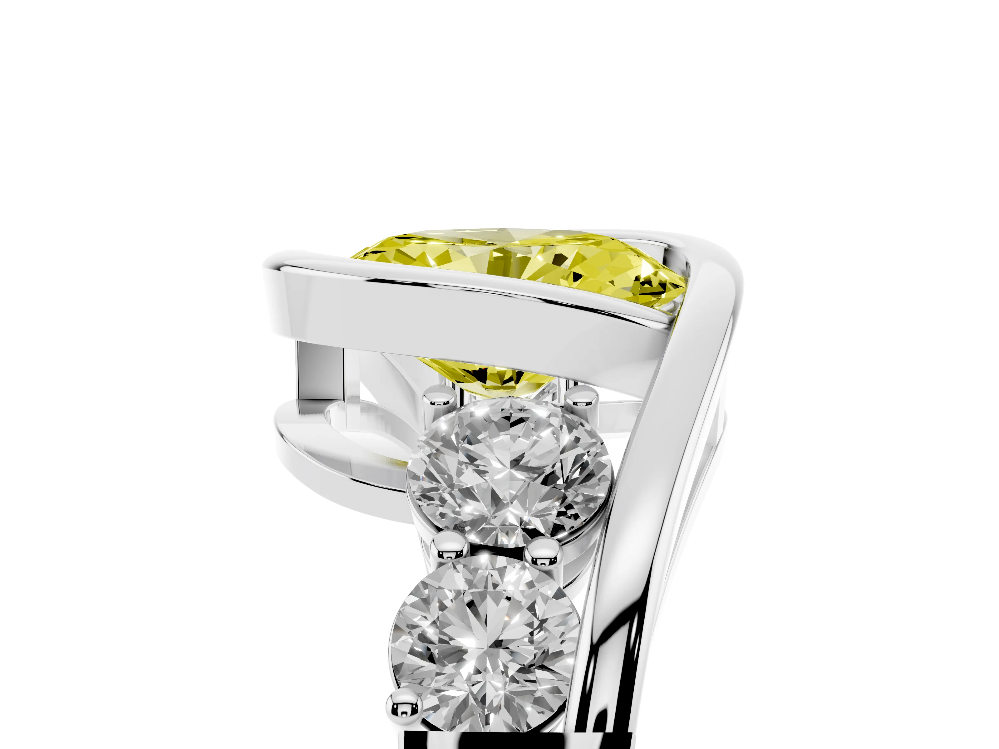 Fancy Yellow Oval Cut Diamond Bezel Bypass Ring Set in Silver with Round Accents