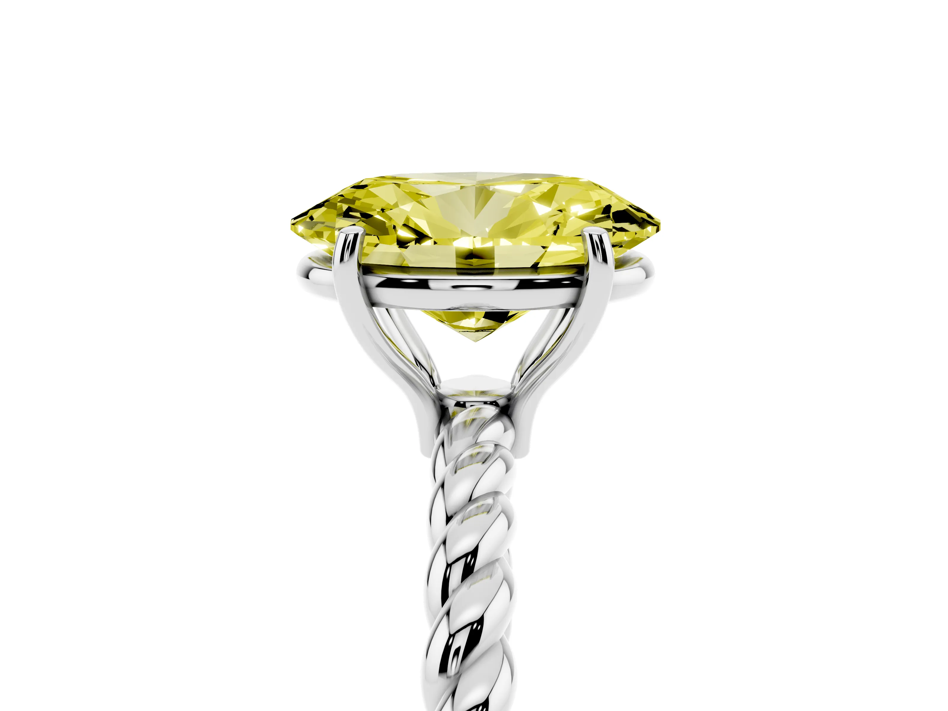 Fancy Yellow Oval Cut Diamond Solitaire Twisted Band Ring Set in Silver with Prong Solitaire Setting