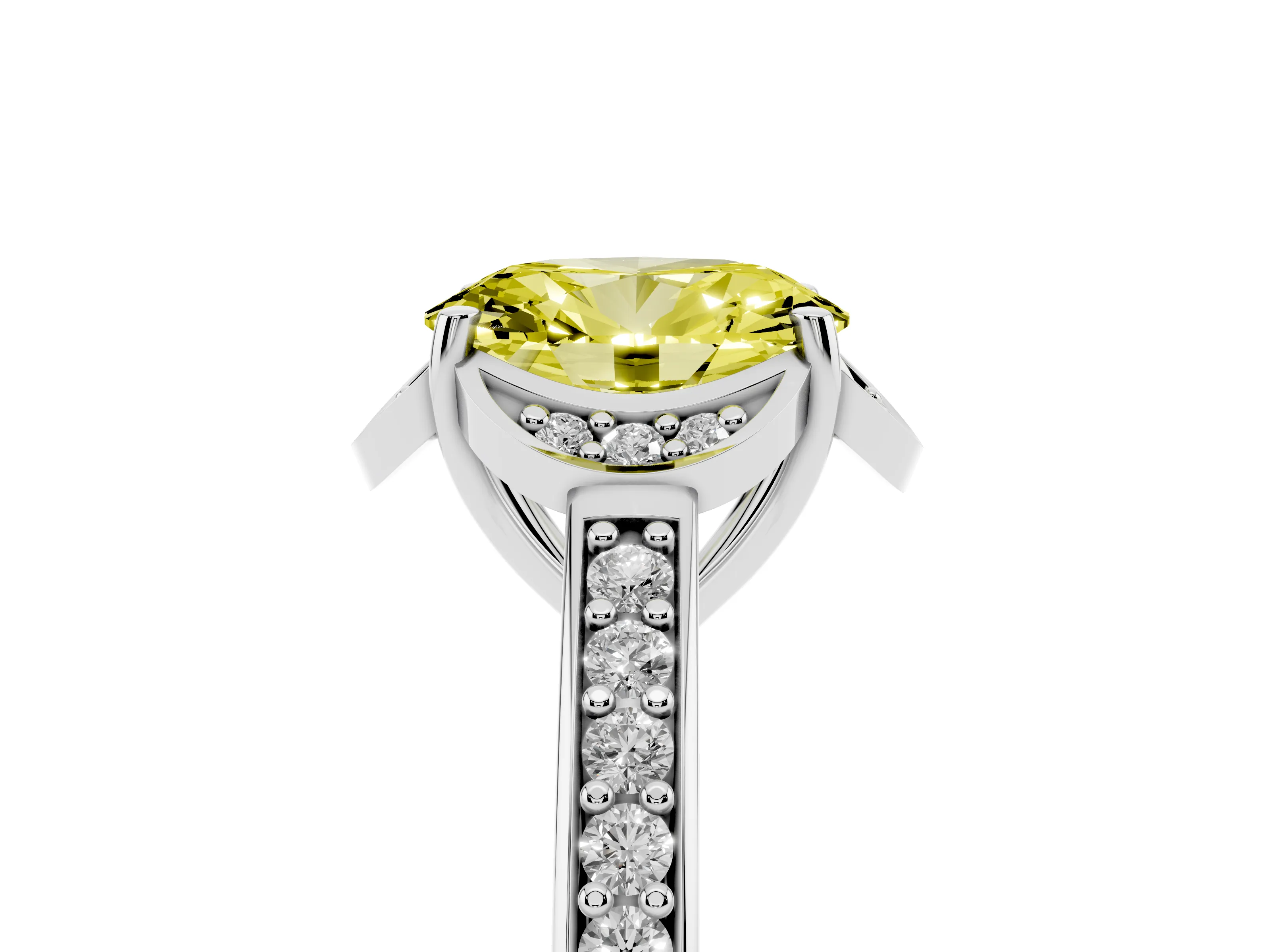 Fancy Yellow Oval Cut Diamond Halo Ring Set in Silver with Channel Set Band and Prong Setting