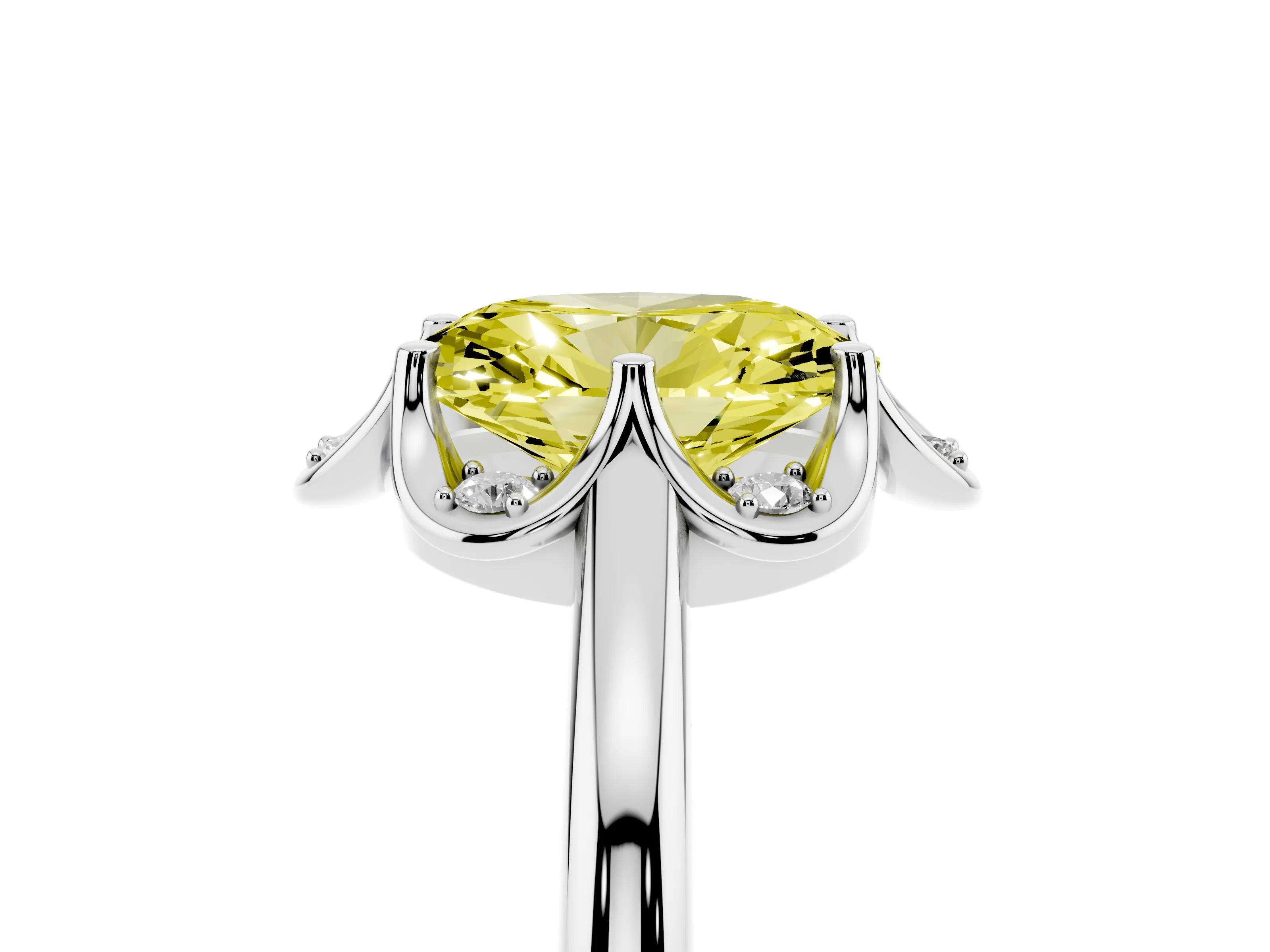 Fancy Yellow Oval Cut Diamond Round Cluster Halo Ring Set in Silver with Solitaire Band and Prong Setting