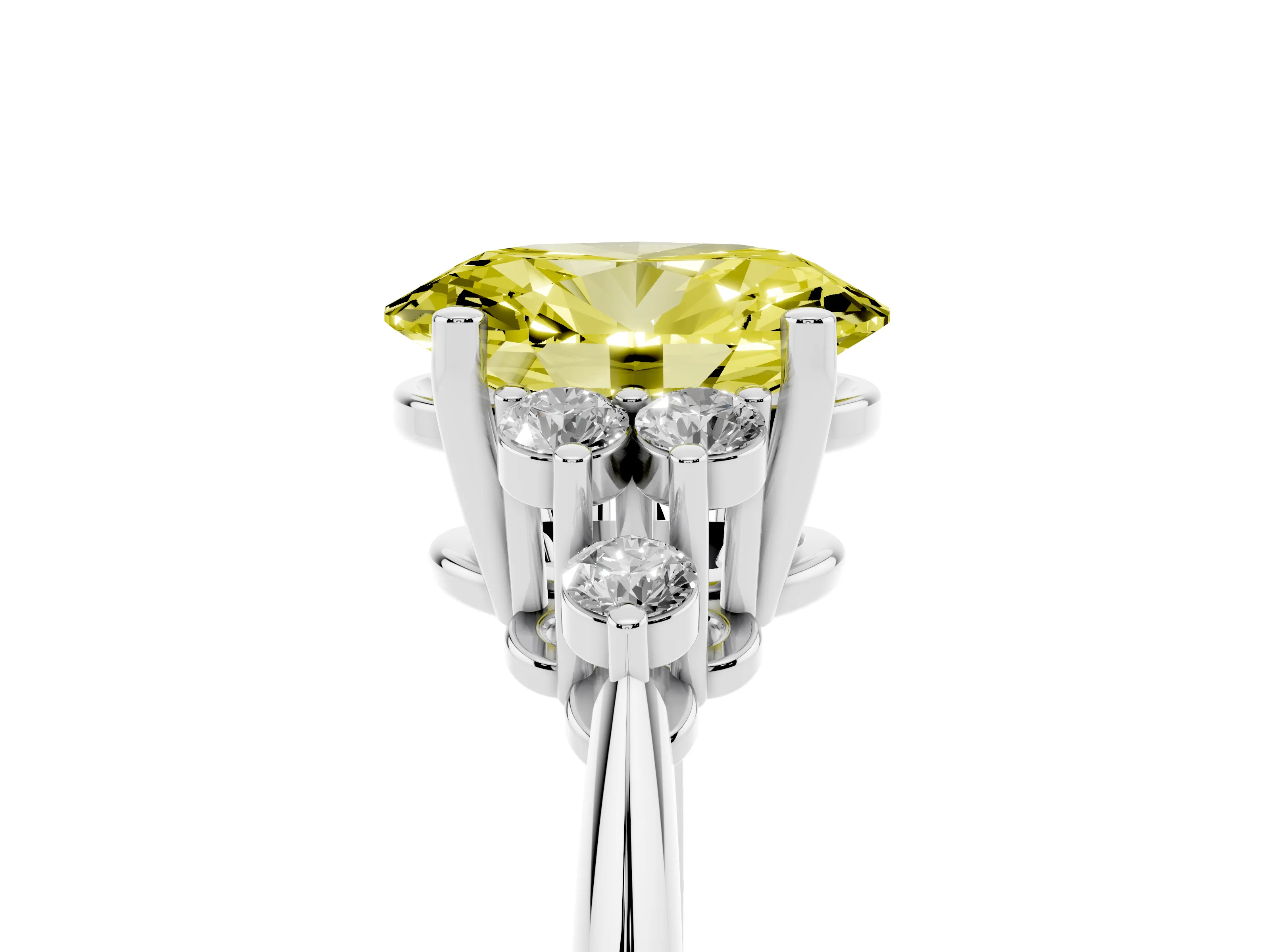Fancy Yellow Oval Cut Diamond Cluster Ring Set in Platinum with Plain Band and Prong Setting