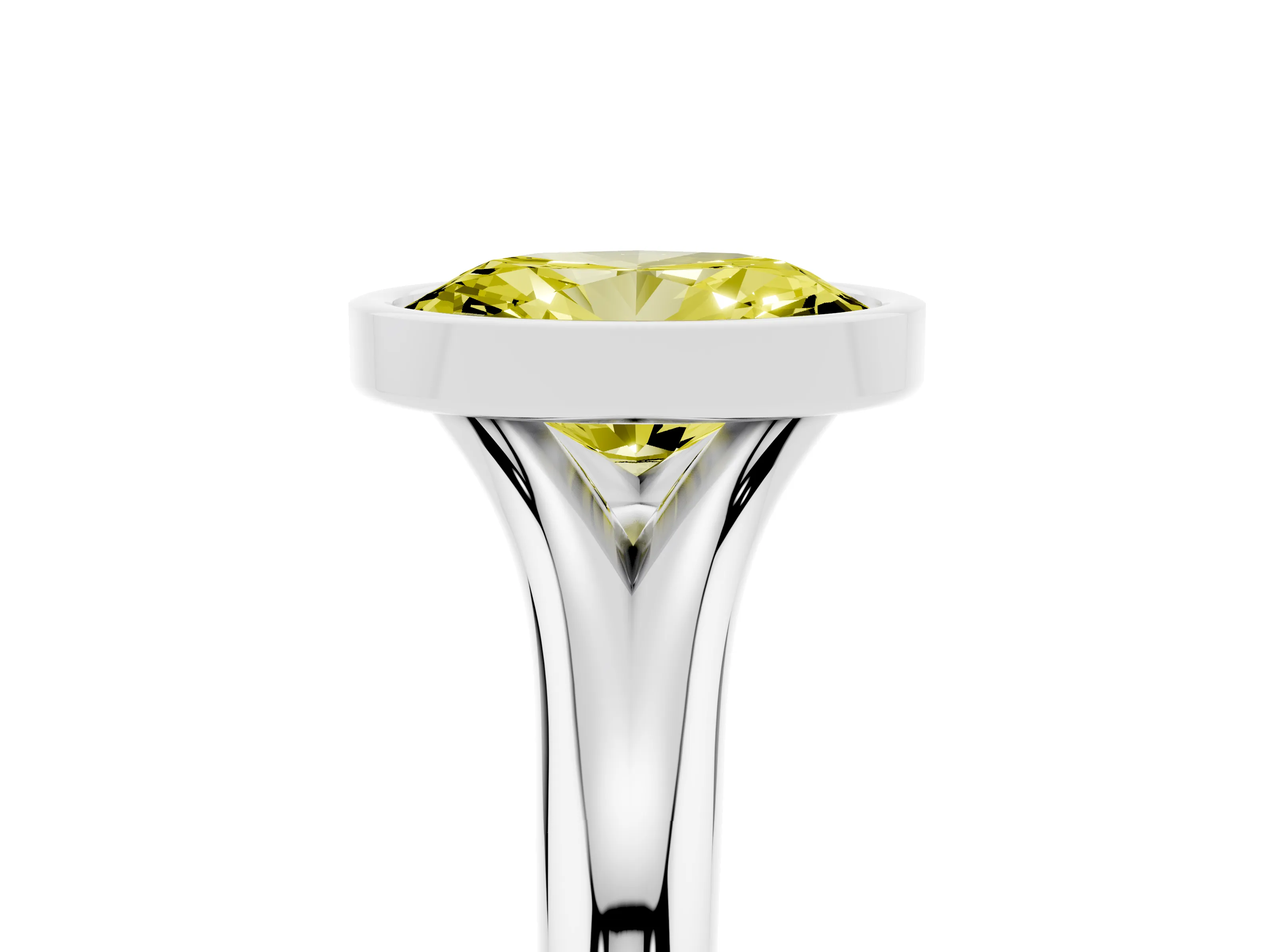 Fancy Yellow Bezel Set Oval Cut Diamond Solitaire Ring Set in White gold with Smooth Band