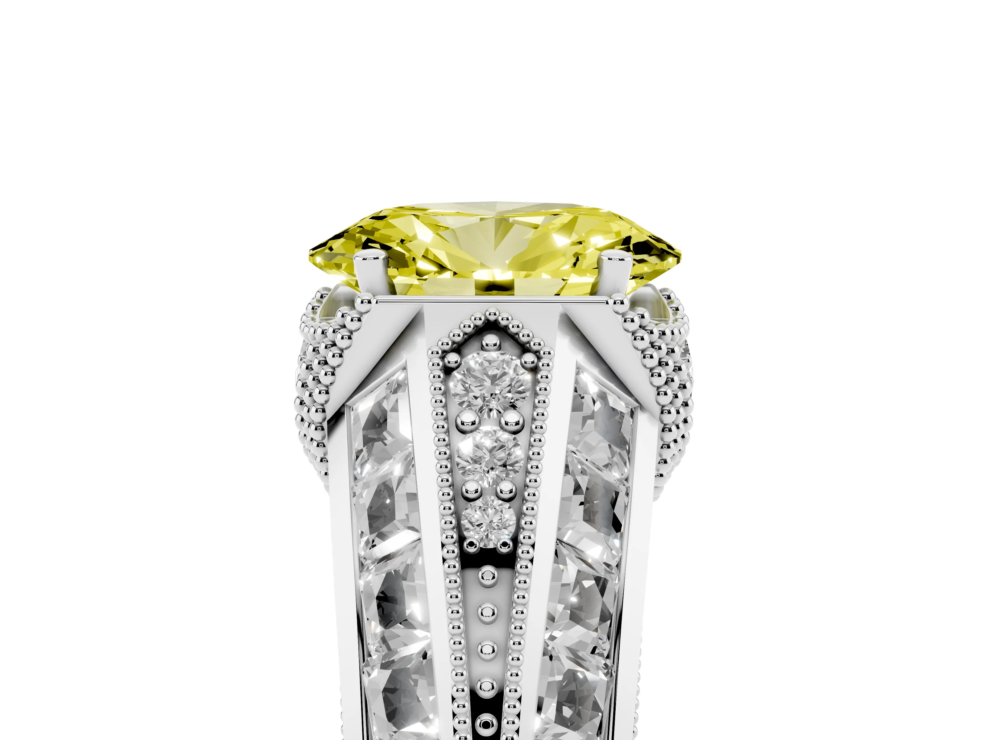 Fancy Yellow Oval Cut Diamond Vintage-Inspired Milgrain Ring Set in Silver with Accent Split Shank