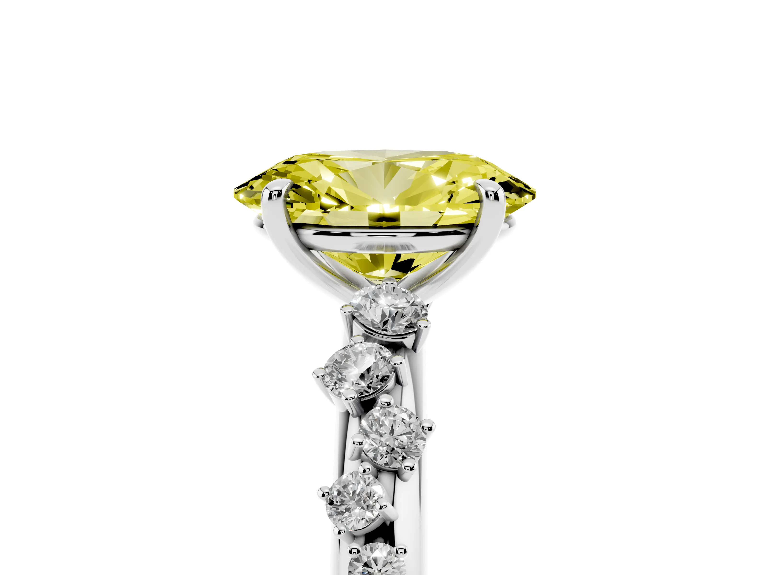 Fancy Yellow Oval Cut Diamond Cluster Solitaire Ring Set in Platinum with Prong Setting