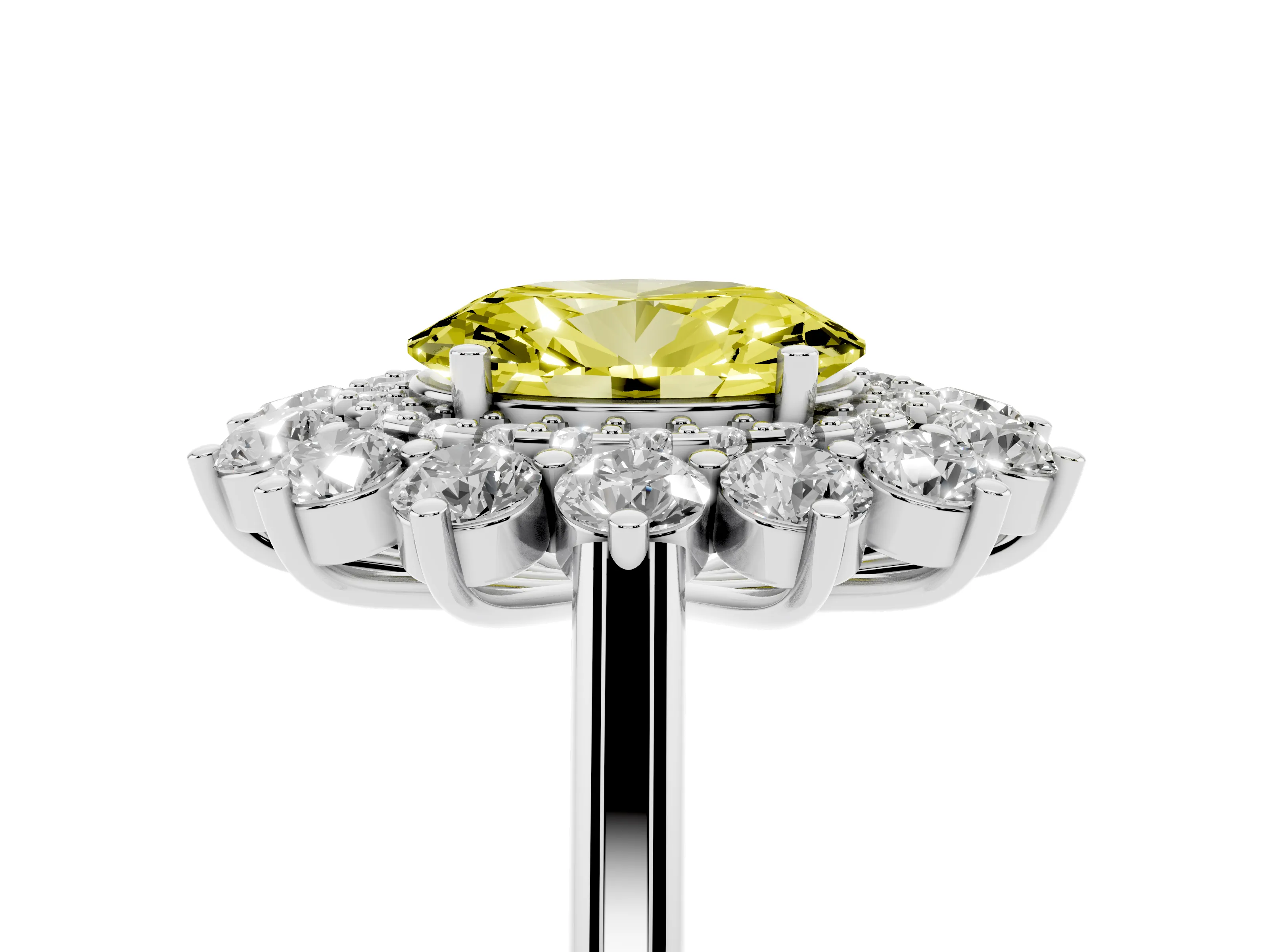 Fancy Yellow Oval Cut Diamond Floral Double Halo Ring Set in Platinum with Round Petals