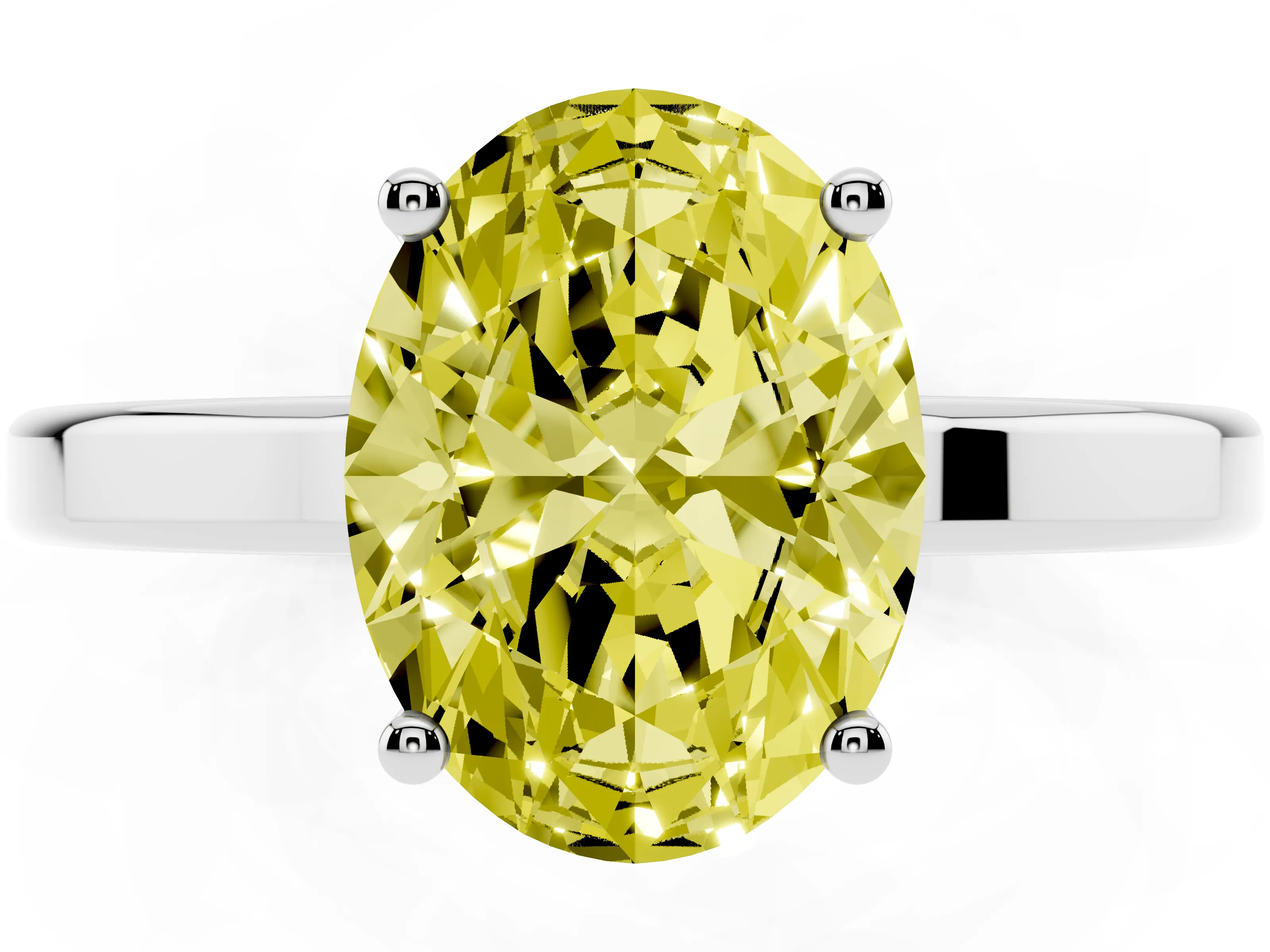 Fancy Yellow Oval Cut Diamond Solitaire Engagement Ring Set in Silver with Prong Setting on a Plain Band