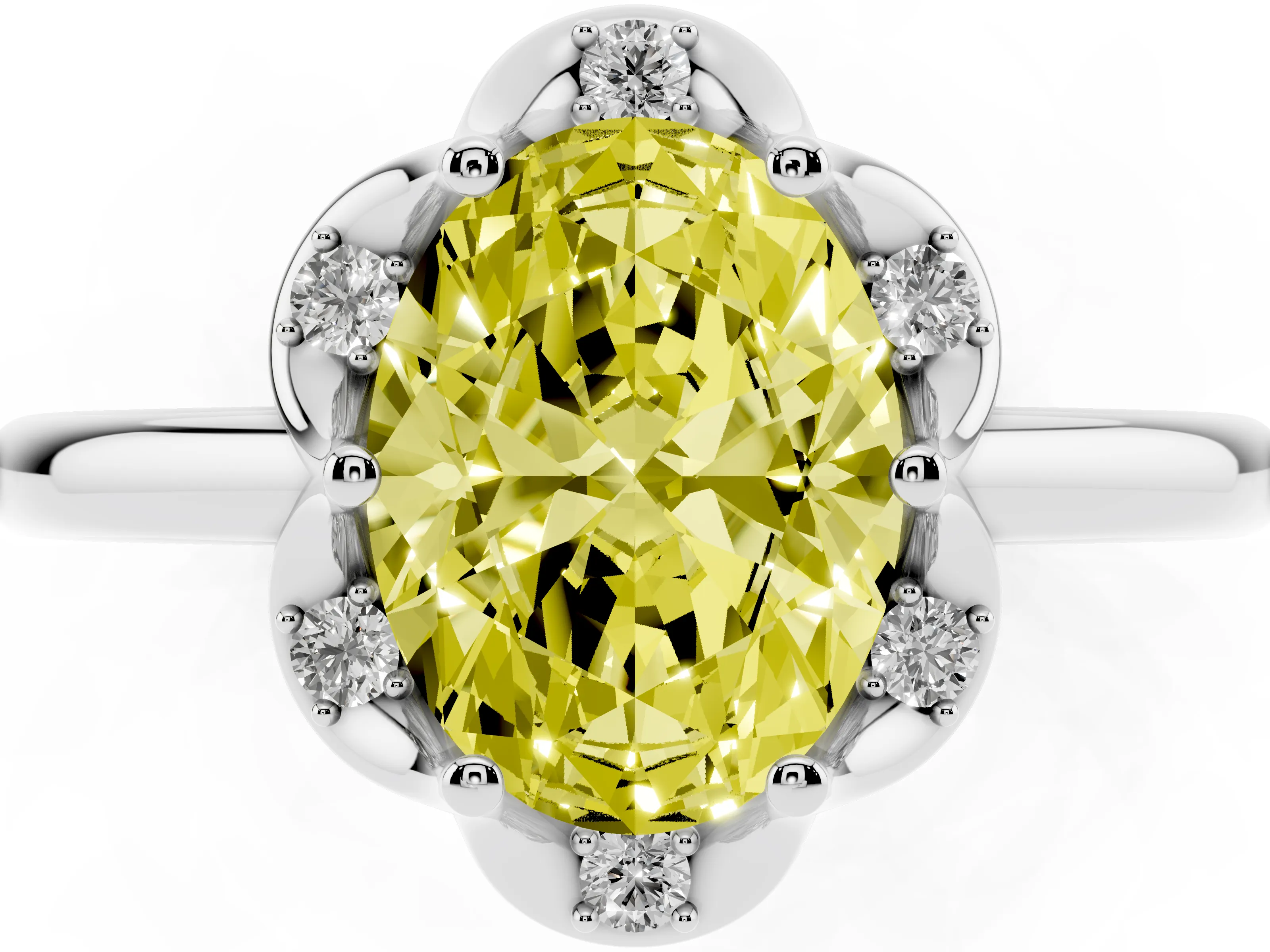 Fancy Yellow Oval Cut Diamond Round Cluster Halo Ring Set in Silver with Solitaire Band and Prong Setting